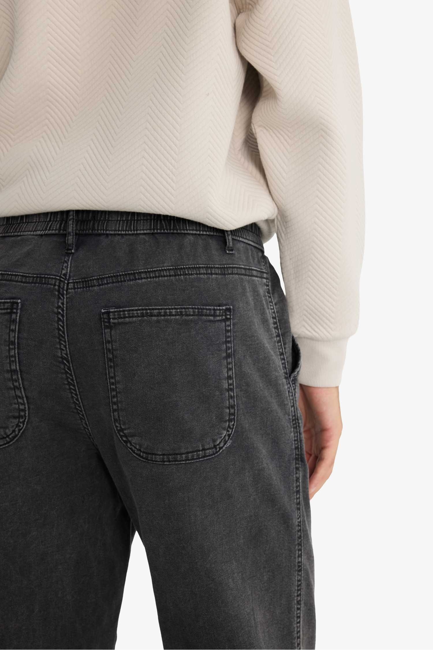 Wide Leg Beli Bağcıklı Lastikli Geniş Paça Jean Kar Yıkamalı Pantolon