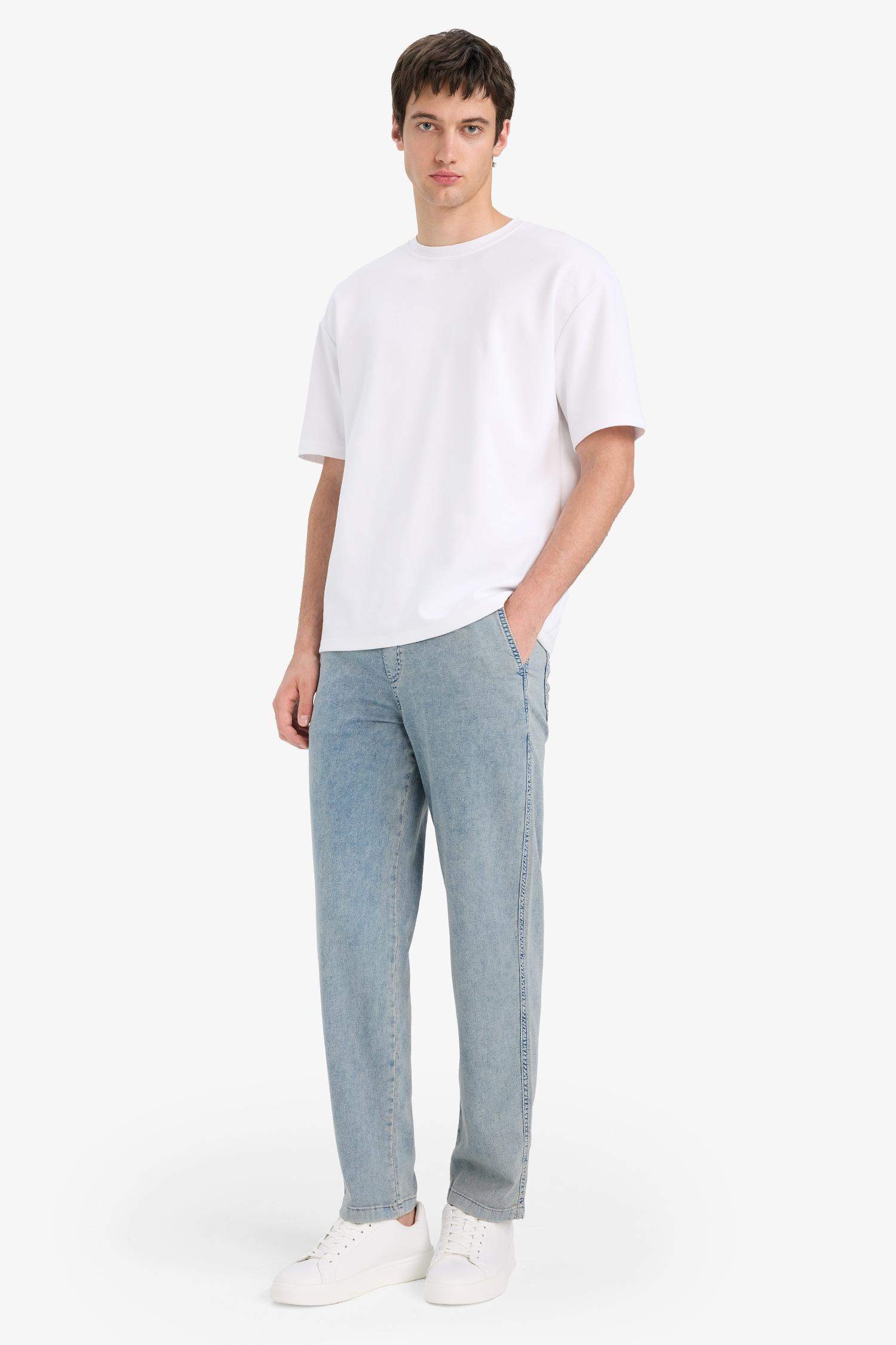 Wide Leg Beli Bağcıklı Lastikli Geniş Paça Jean Kar Yıkamalı Pantolon