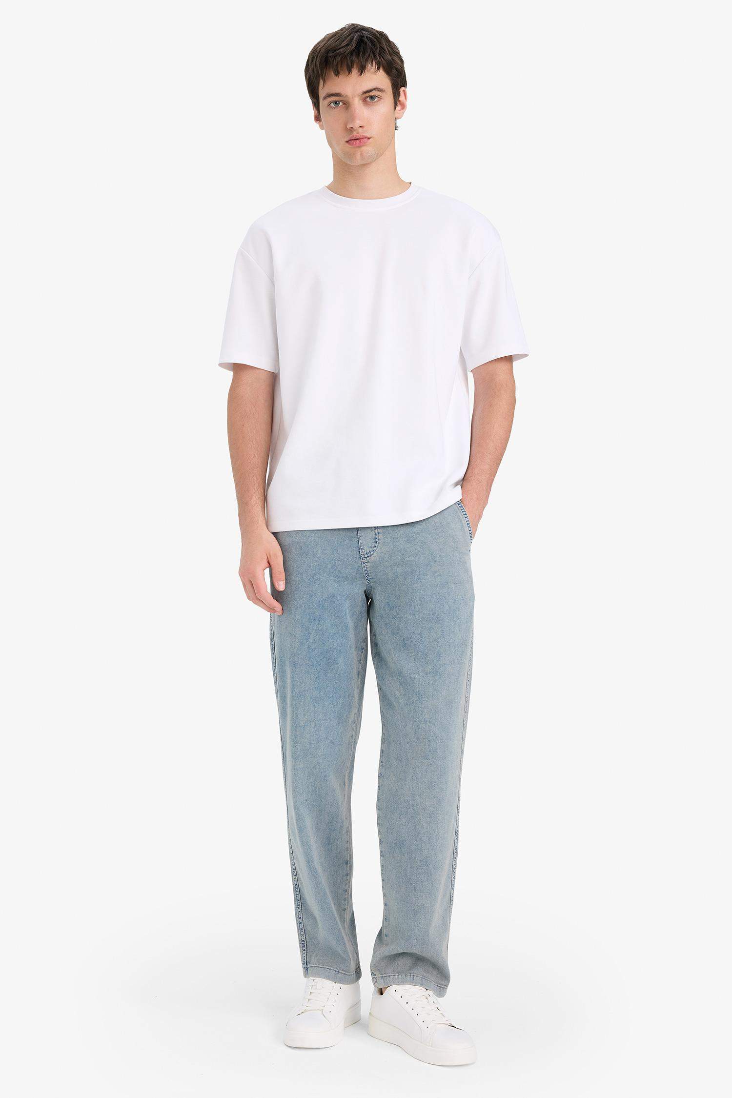 Wide Leg Beli Bağcıklı Lastikli Geniş Paça Jean Kar Yıkamalı Pantolon