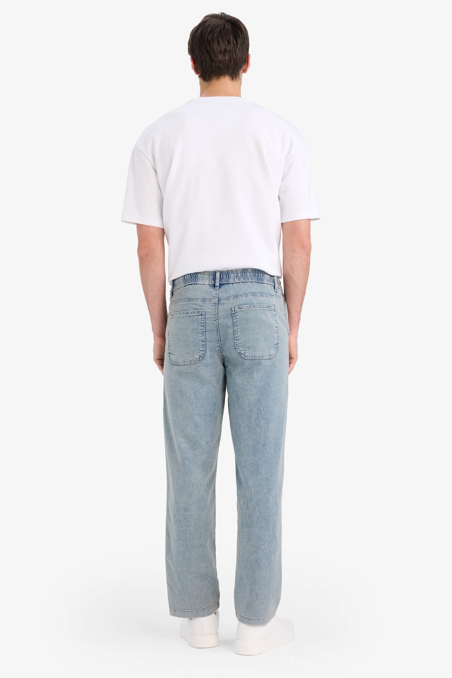 Wide Leg Beli Bağcıklı Lastikli Geniş Paça Jean Kar Yıkamalı Pantolon