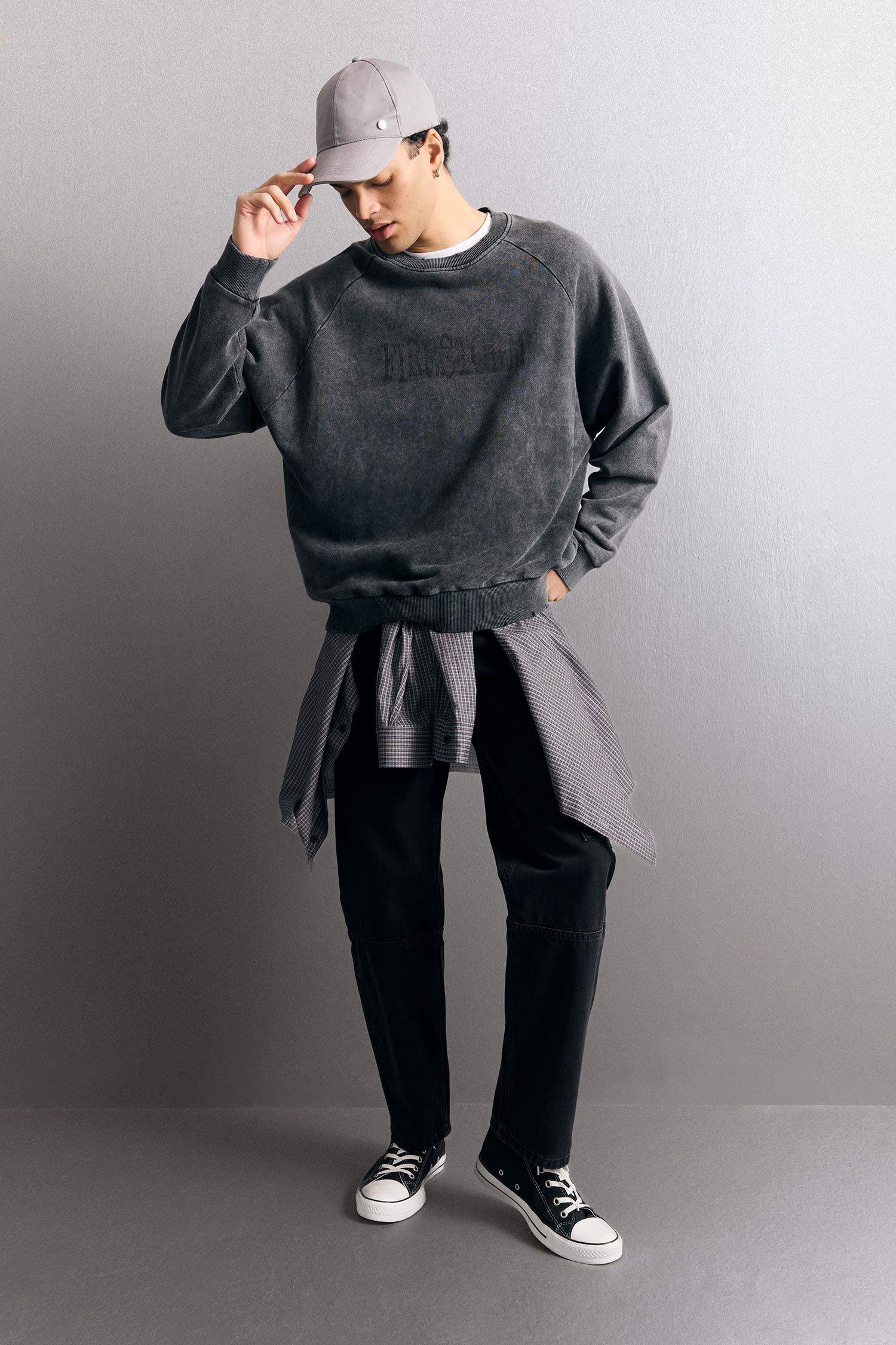 %100 Pamuk Relax Fit Geniş Paça Kargo Cepli Jean Pantolon