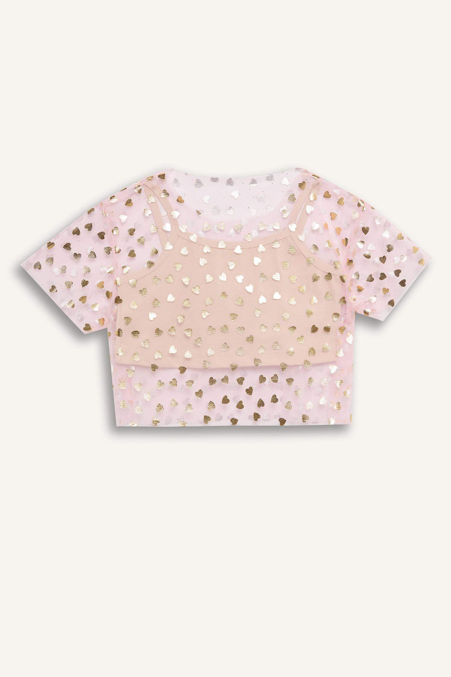 Le Mabelle x DeFacto Baby Girl Heart Patterned Tulle T-Shirt