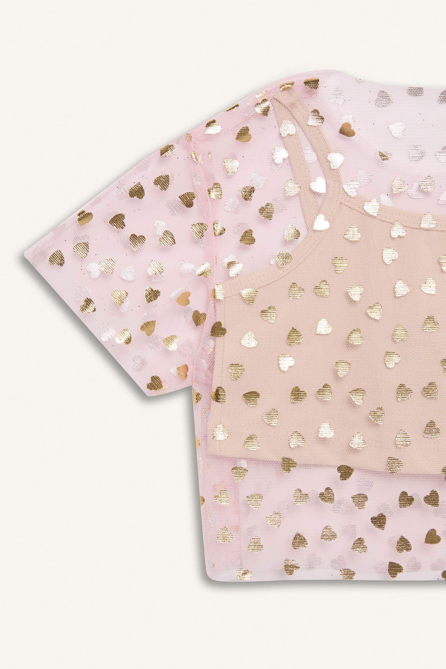 Le Mabelle x DeFacto Baby Girl Heart Patterned Tulle T-Shirt