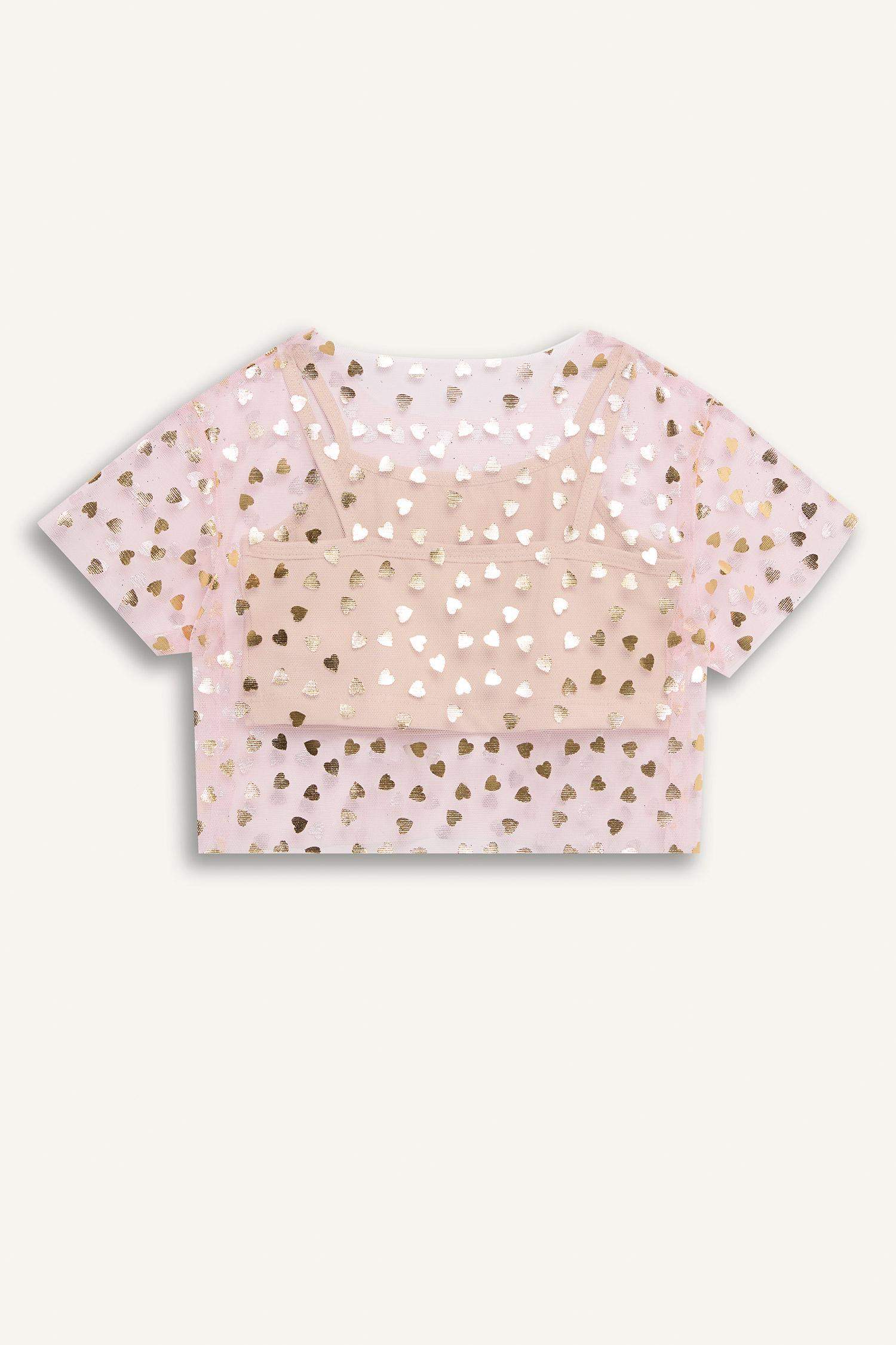 Le Mabelle x DeFacto Baby Girl Heart Patterned Tulle T-Shirt