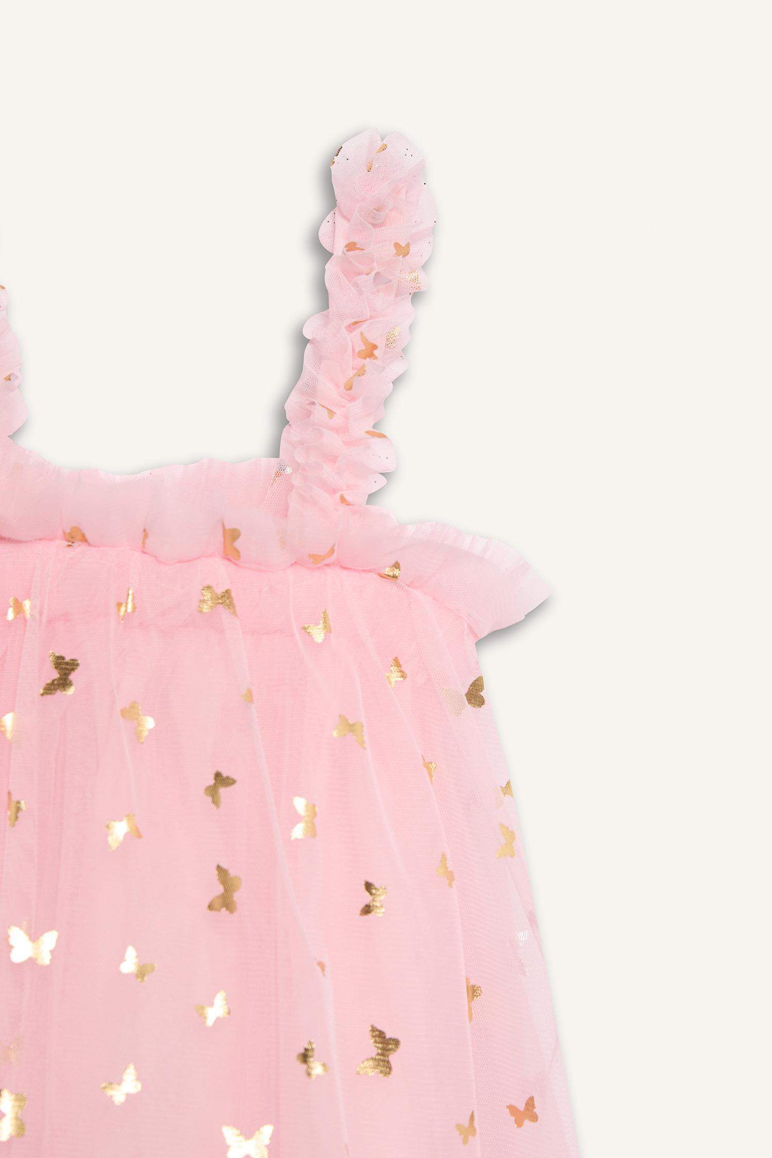 Le Mabelle x DeFacto Kız Bebek Desenli Askılı Tül Elbise