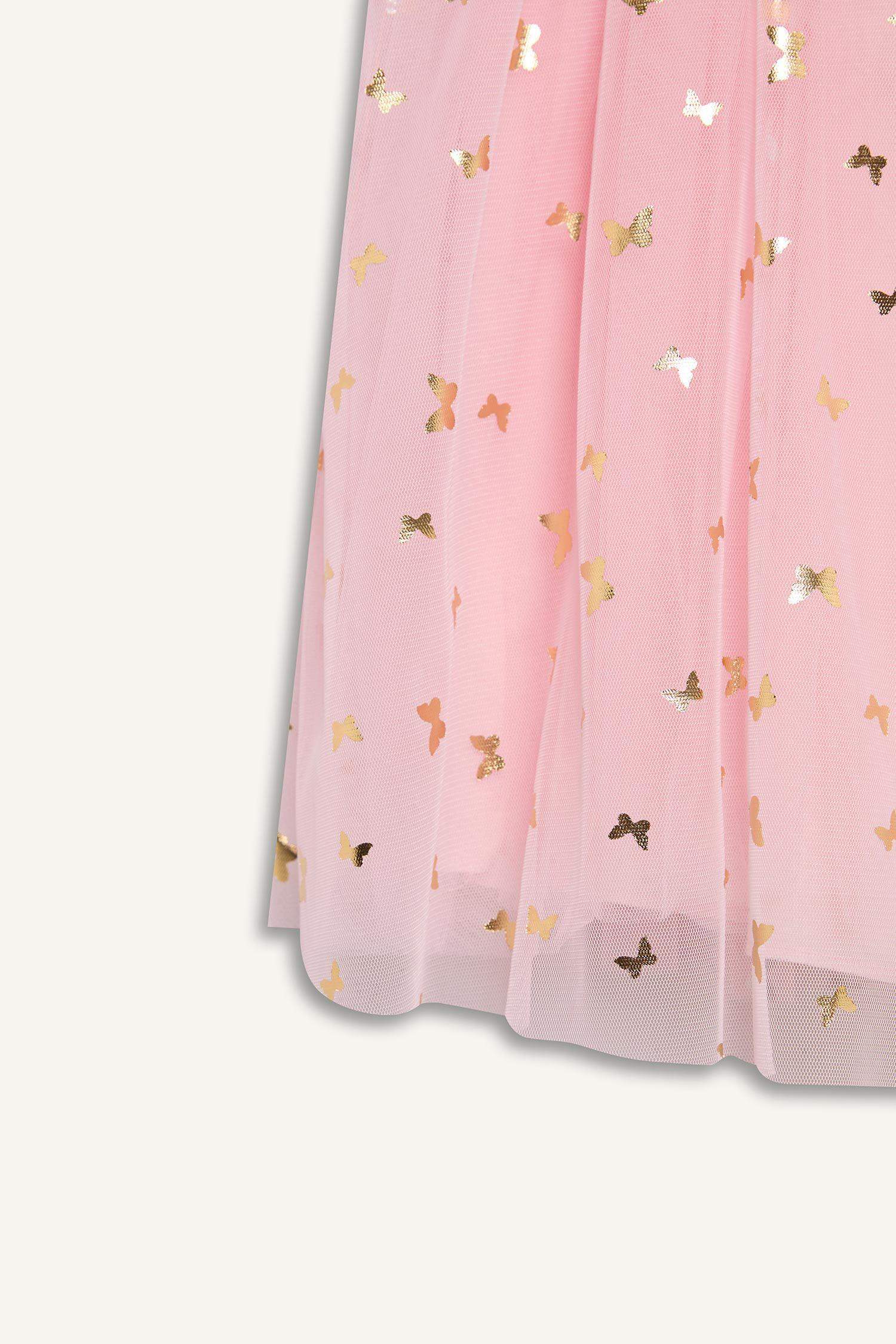 Le Mabelle x DeFacto Kız Bebek Desenli Askılı Tül Elbise