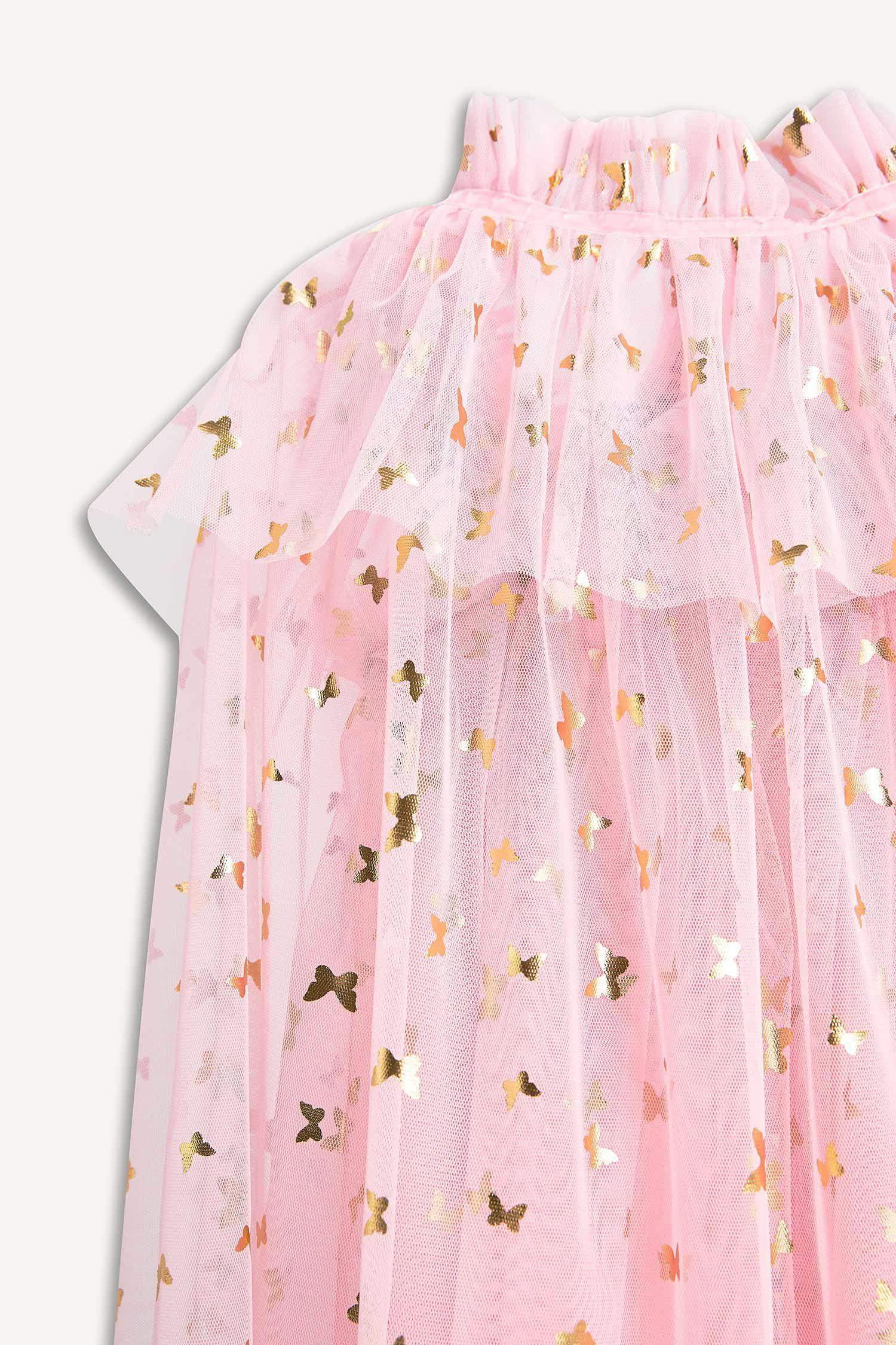 Le Mabelle x DeFacto Kız Bebek 3'lü Takım Desenli Tül Pelerin Taç Asa