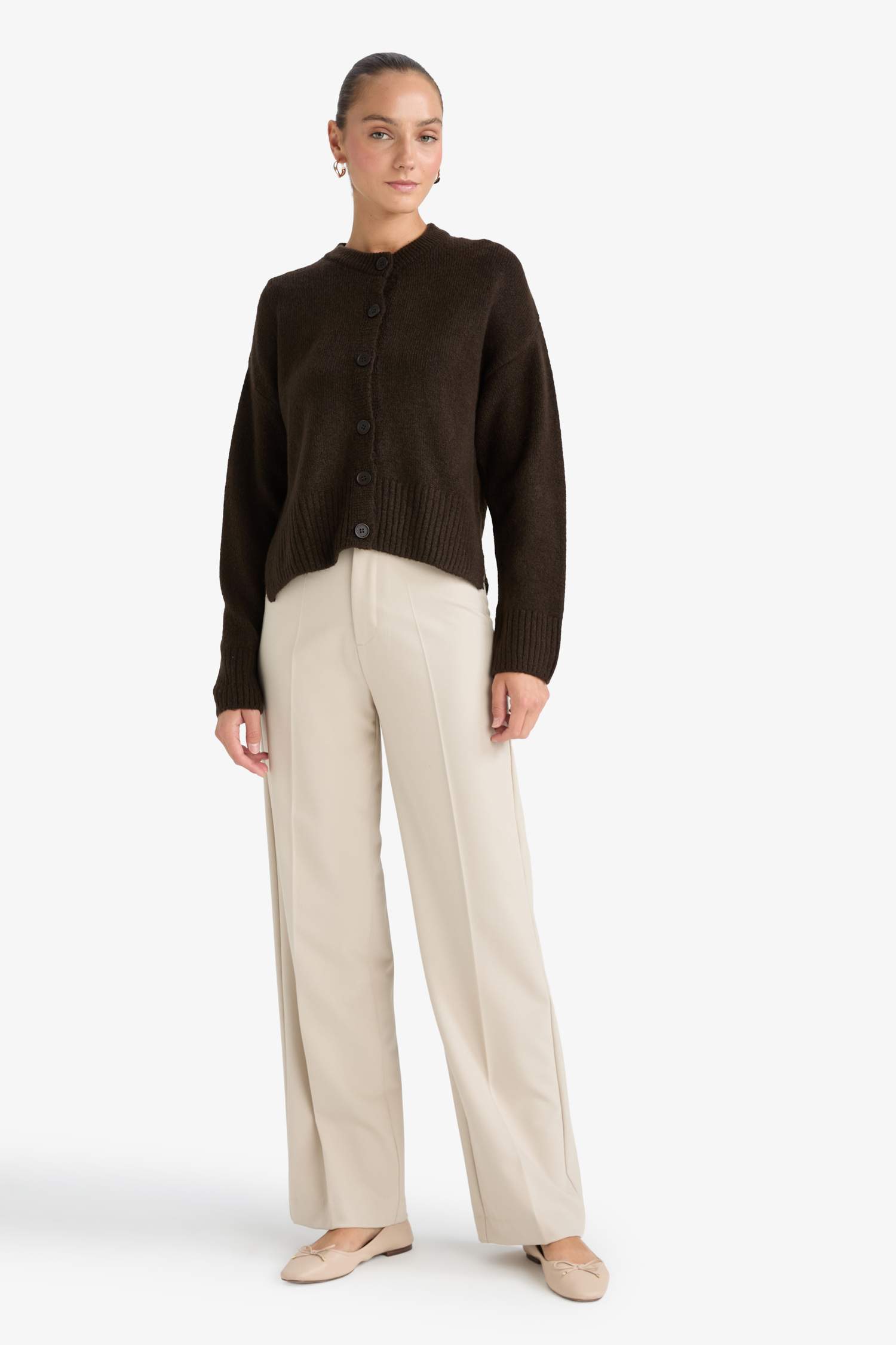 Regular Fit Bisiklet Yaka Düğmeli Triko Hırka