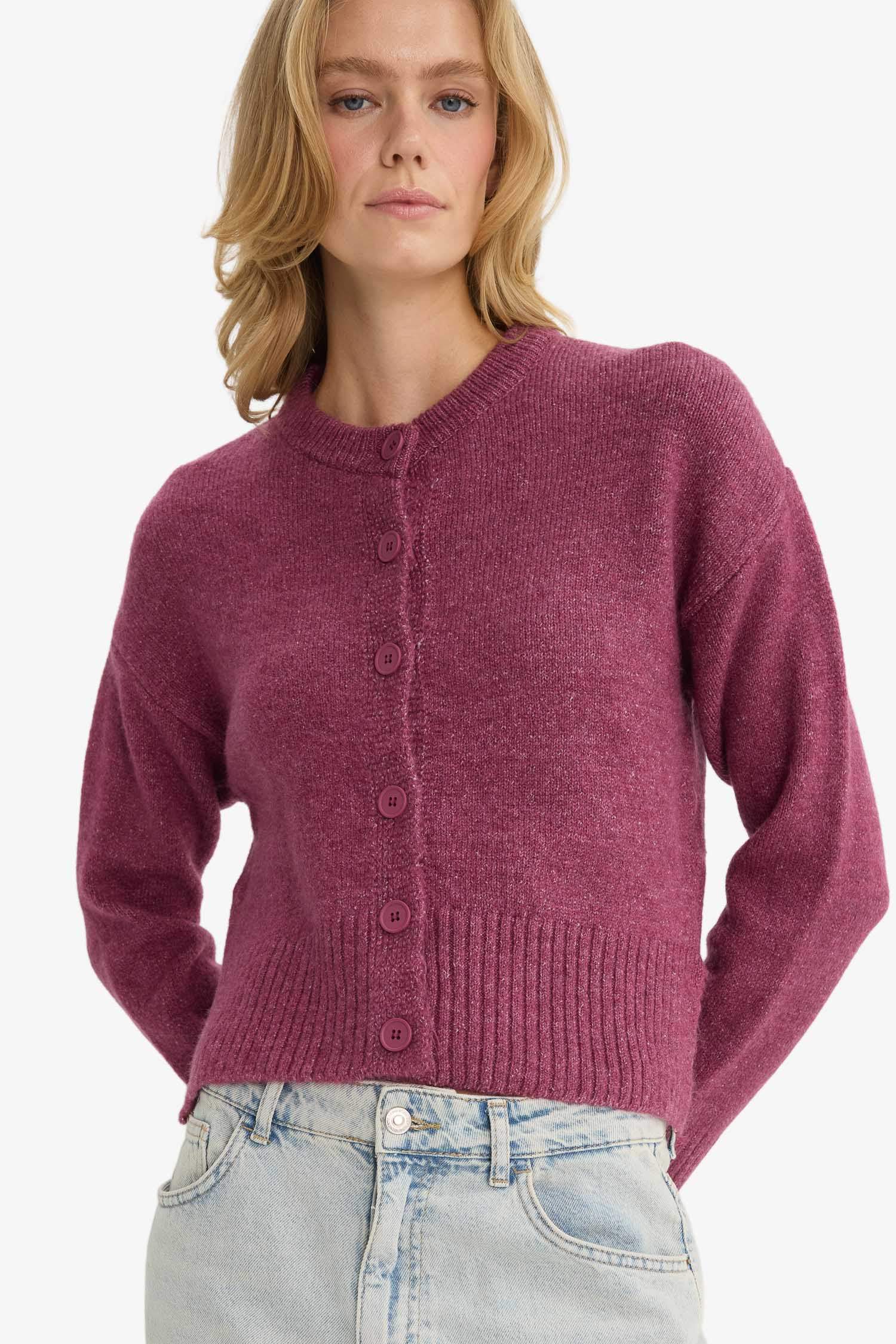 Regular Fit Bisiklet Yaka Düğmeli Triko Hırka