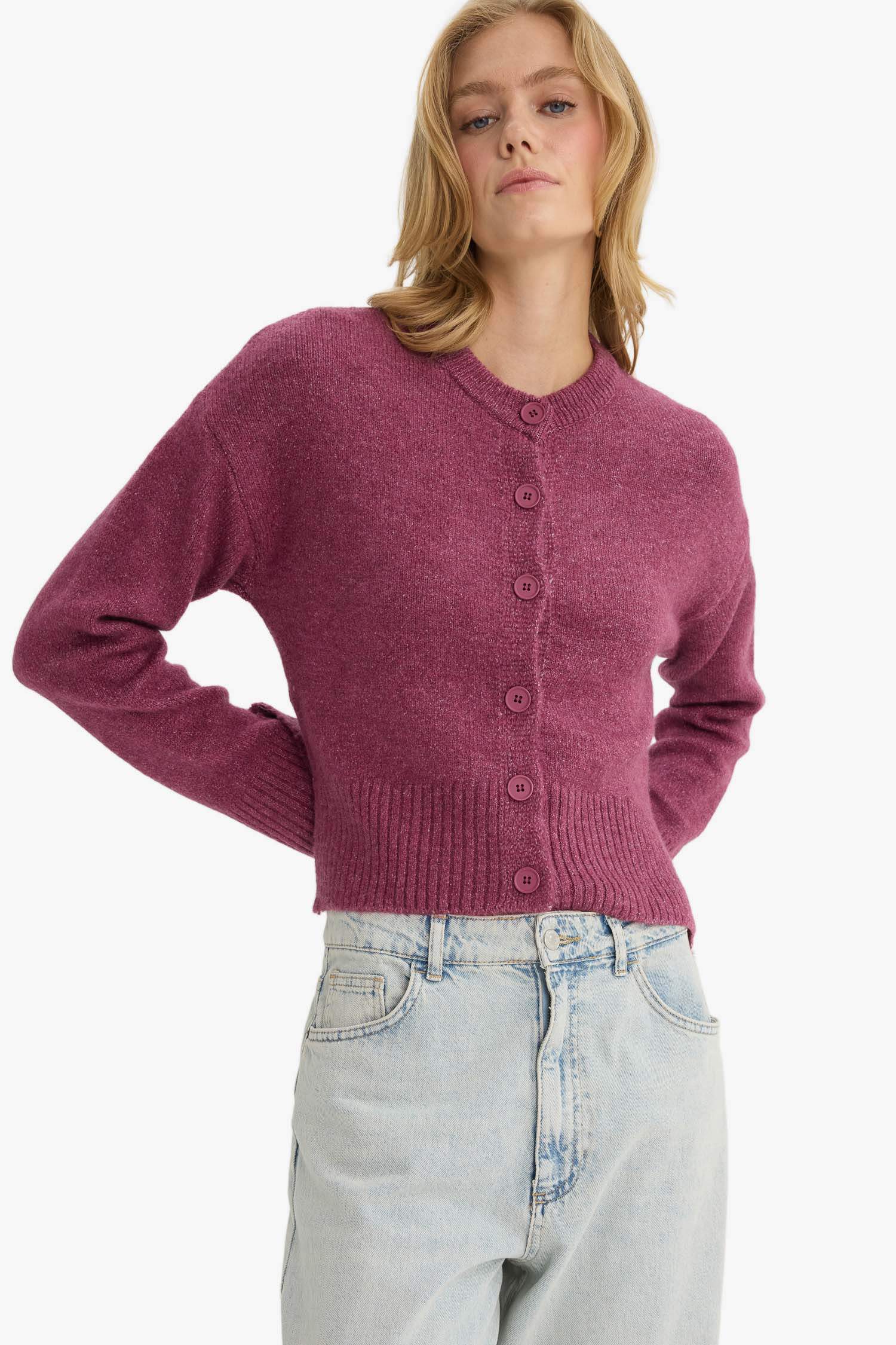 Regular Fit Bisiklet Yaka Düğmeli Triko Hırka