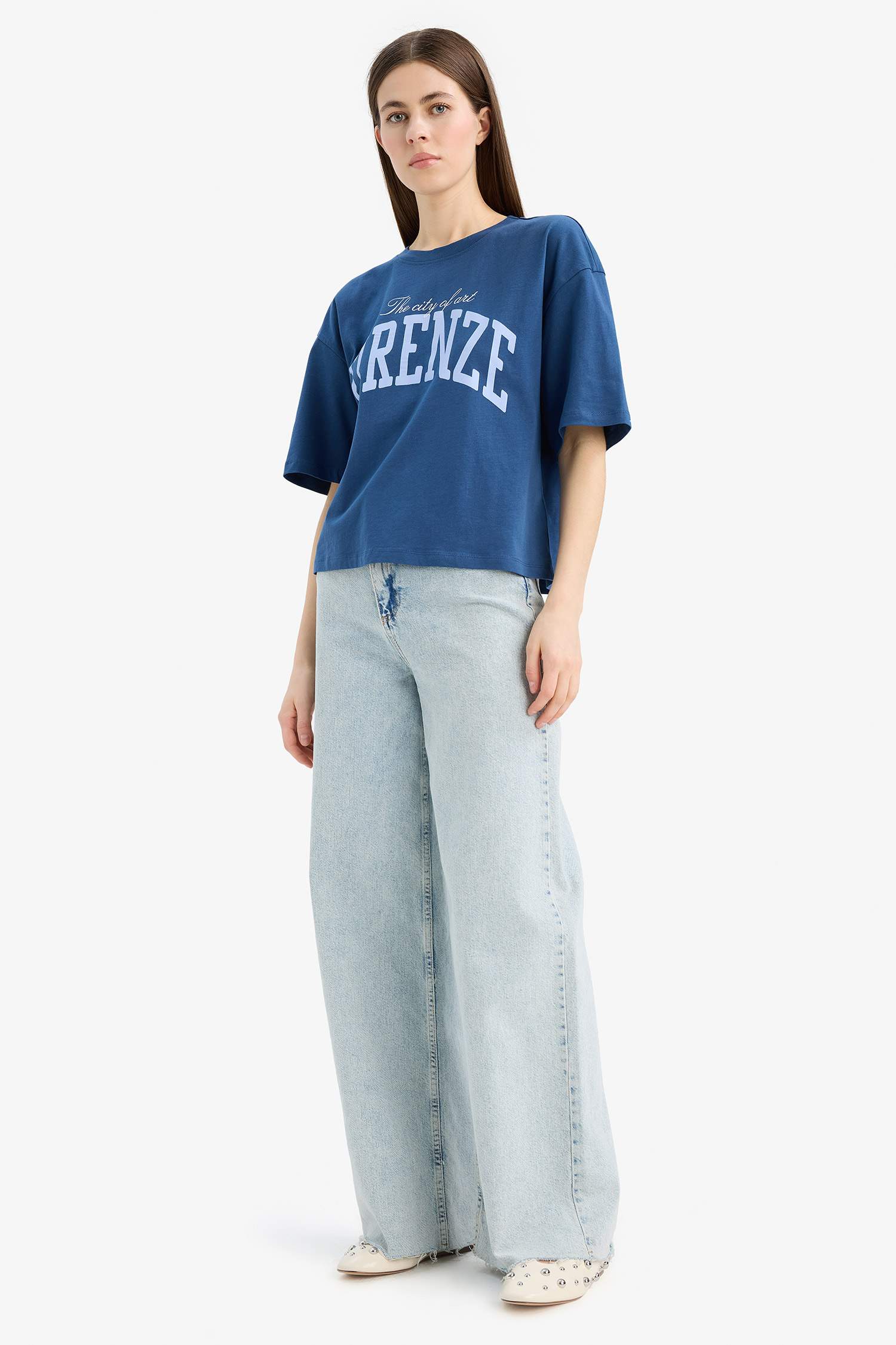 تيشيرت نص ردن اوفر سايز بياخة مستديرة