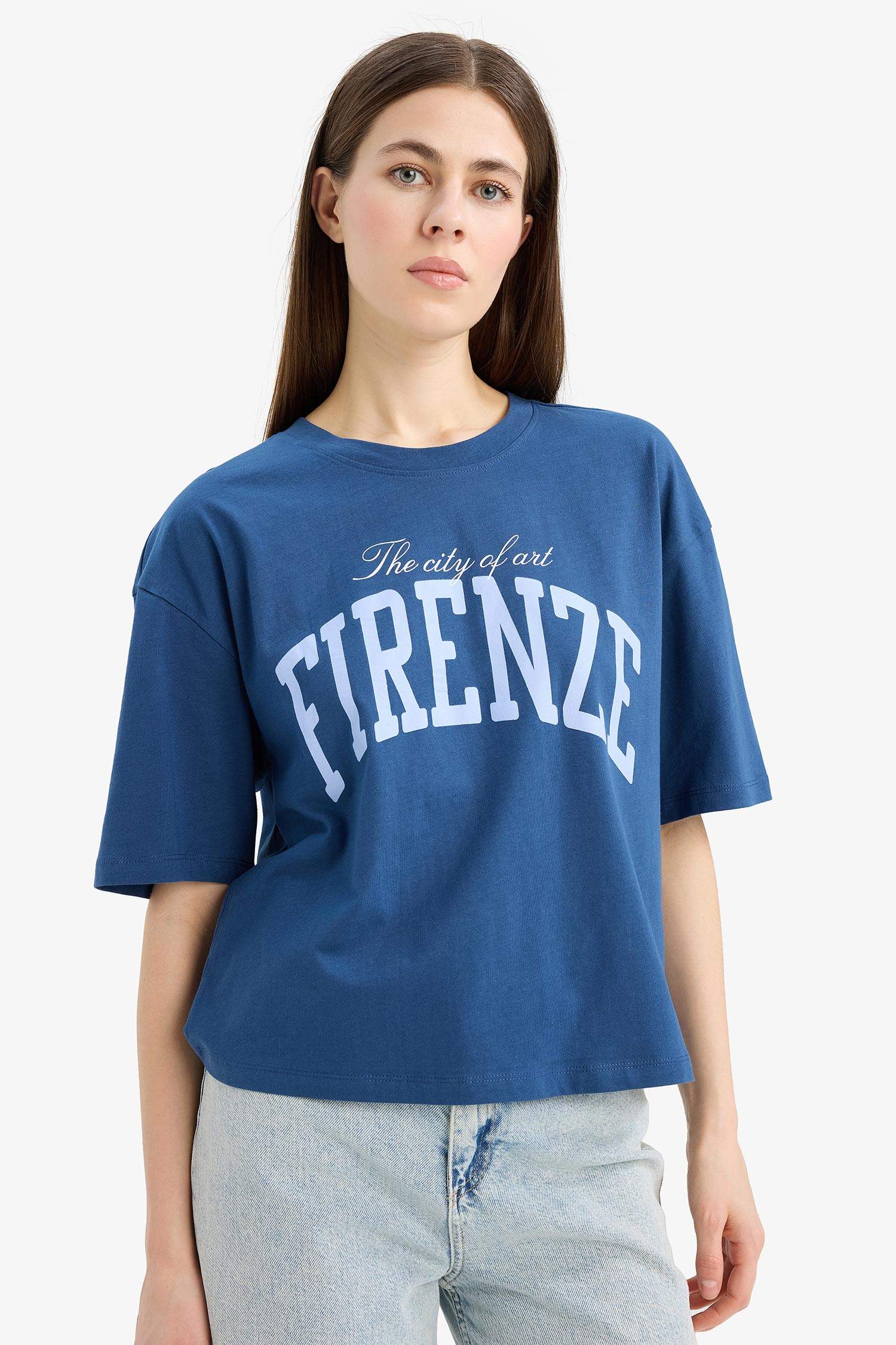 تيشيرت نص ردن اوفر سايز بياخة مستديرة