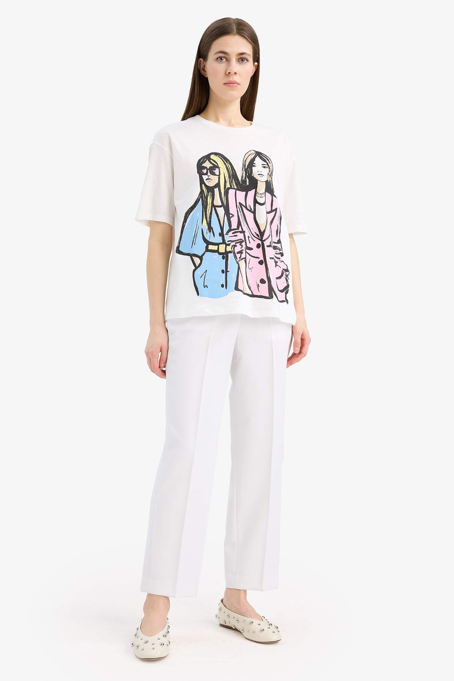 Relax Fit Crew Neck Girl Printed Cotton T-Shirt