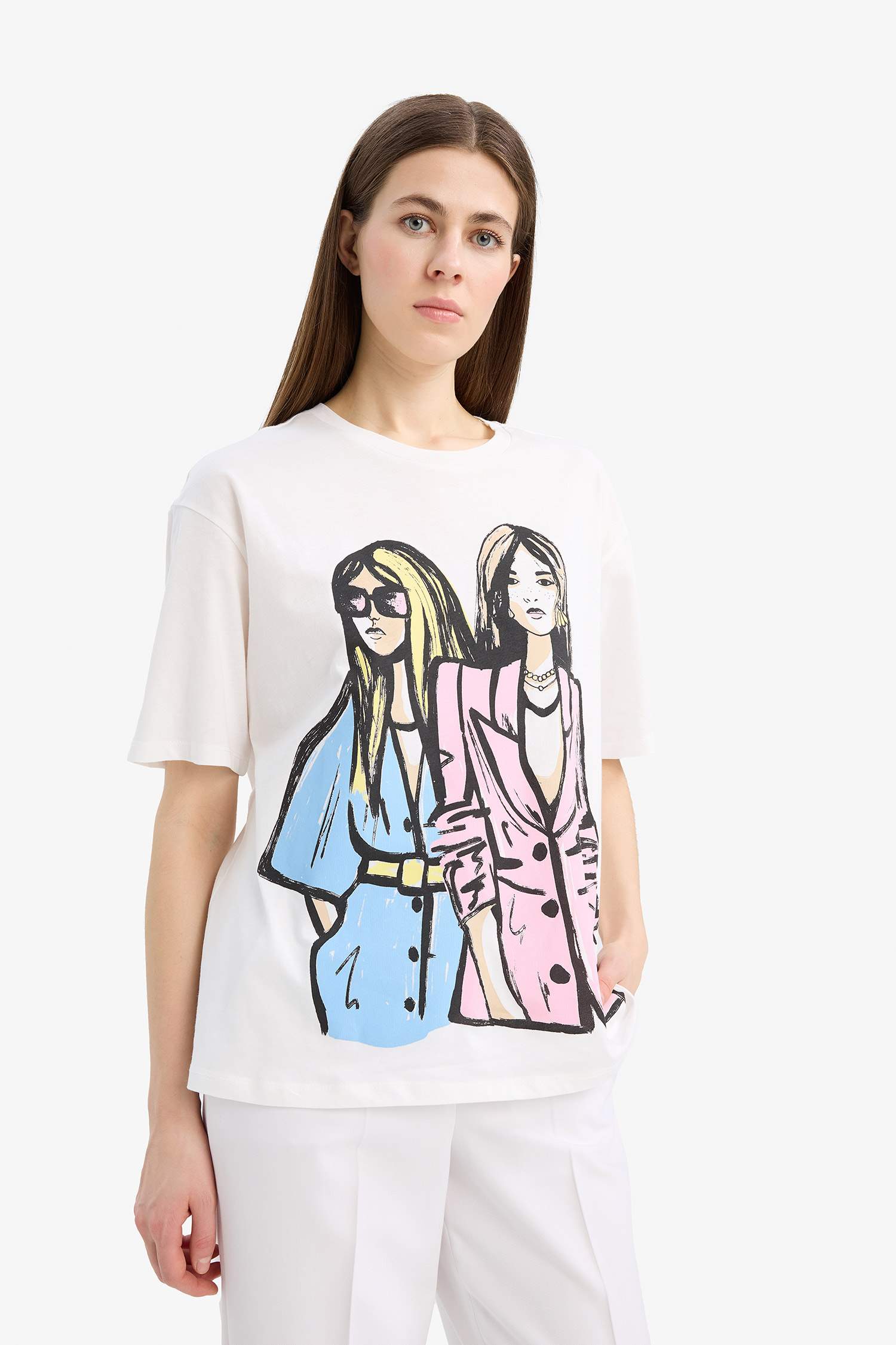 Relax Fit Crew Neck Girl Printed Cotton T-Shirt