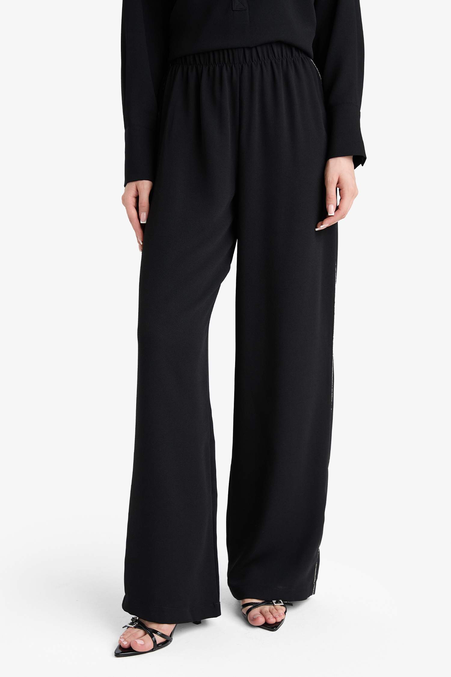 Wide Leg Crepe Trousers