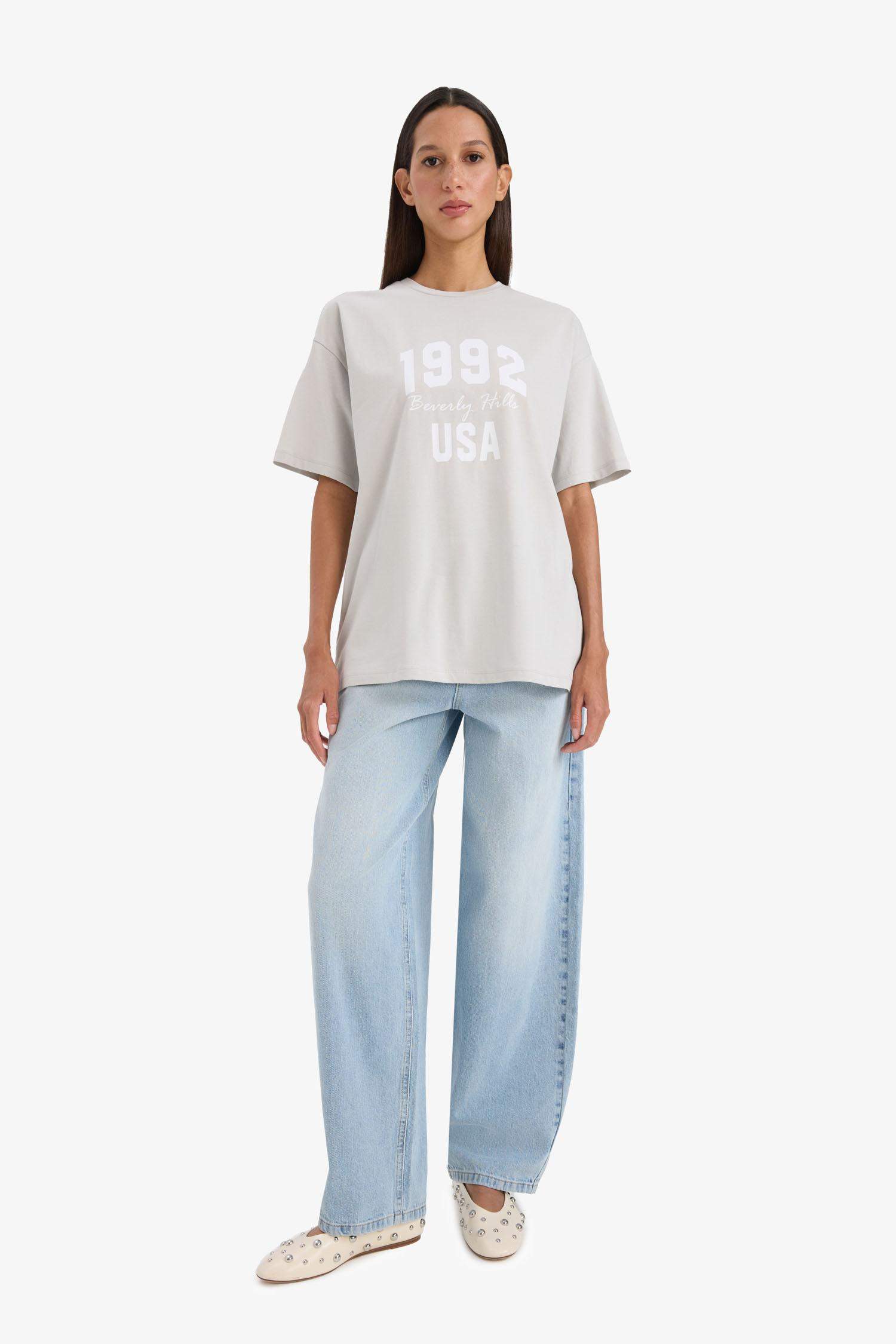 تيشيرت نص ردن اوفر سايز بياخة مستديرة