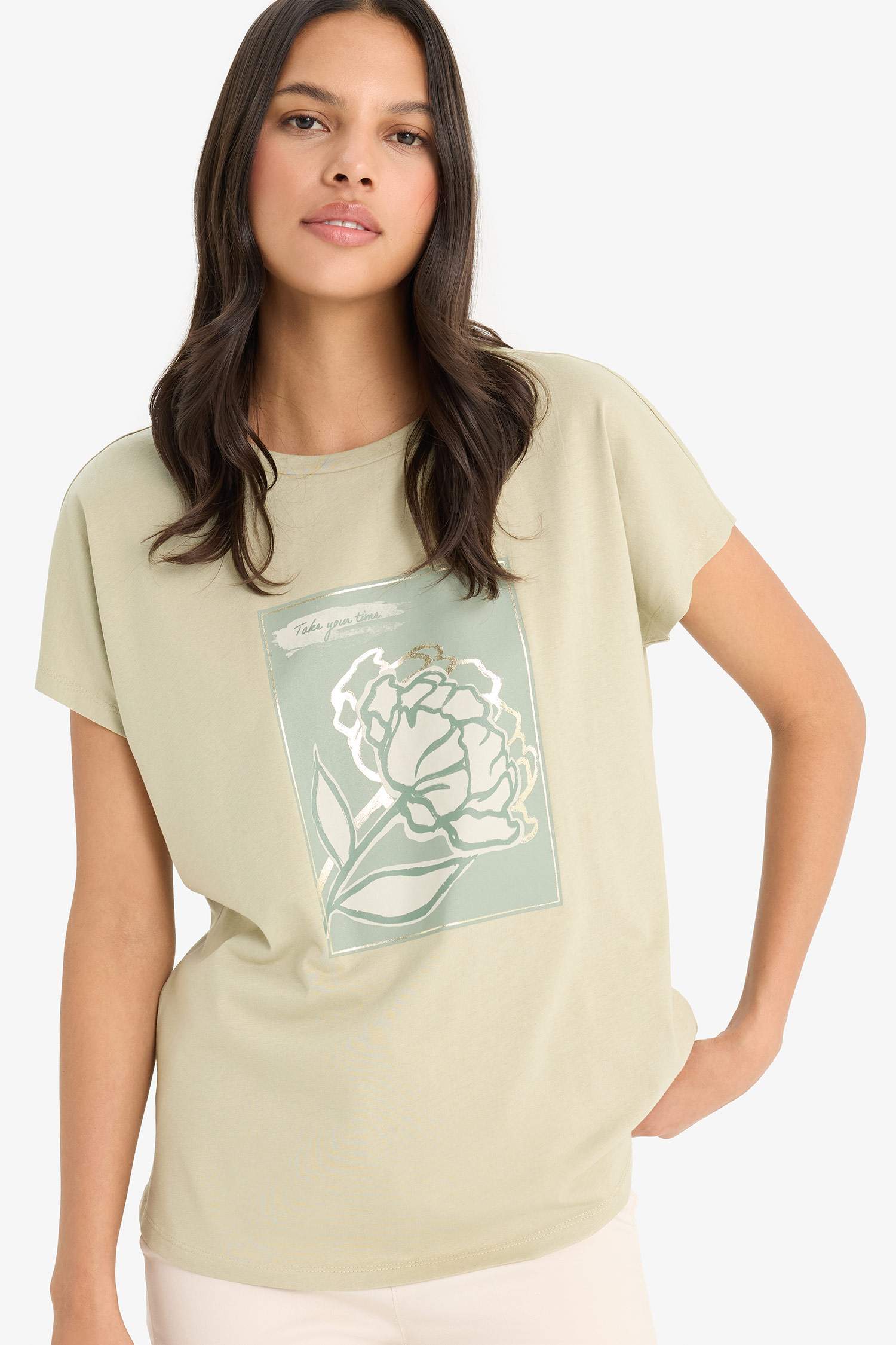 Crew Neck Floral Cotton Short Sleeve T-Shirt