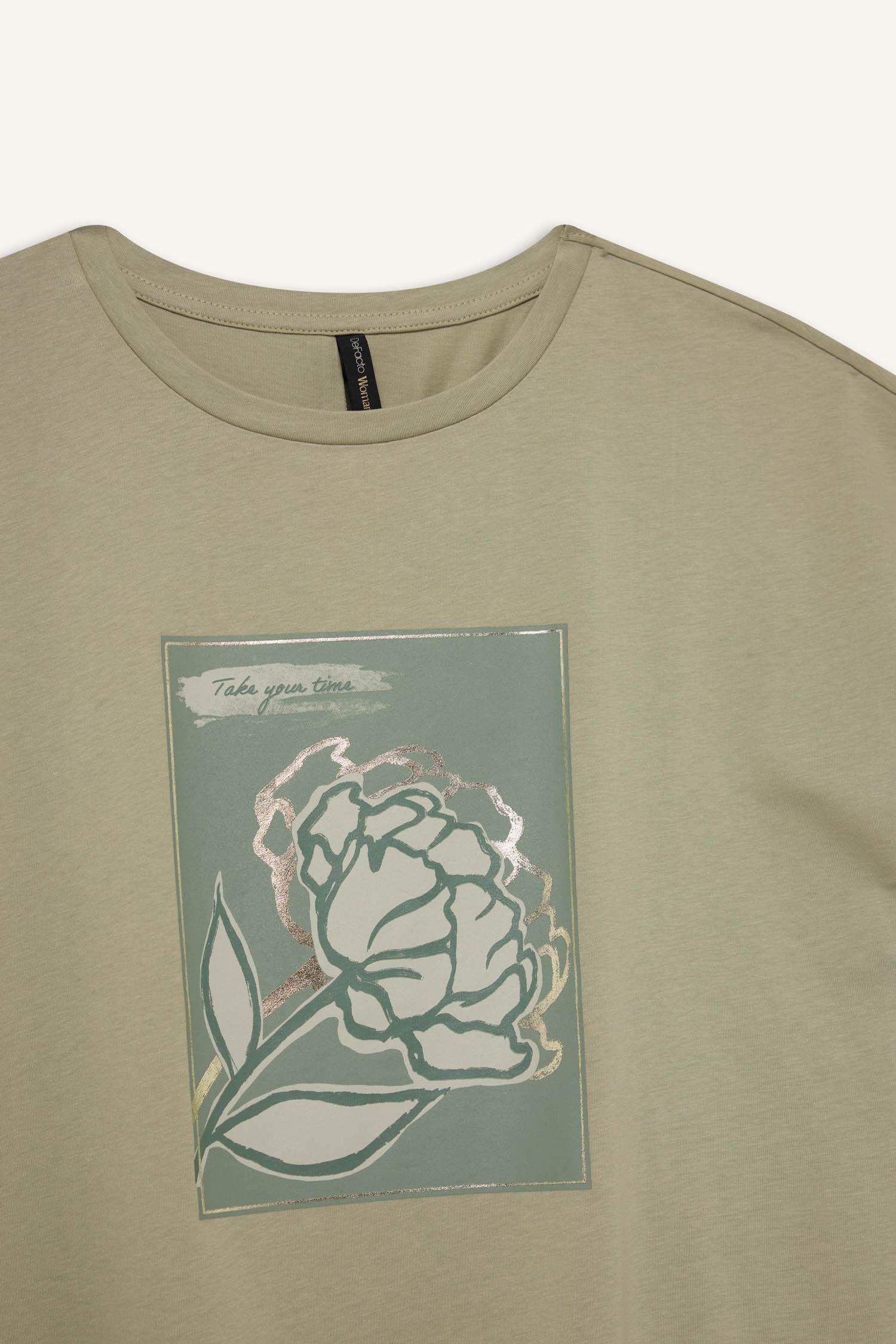 Crew Neck Floral Cotton Short Sleeve T-Shirt