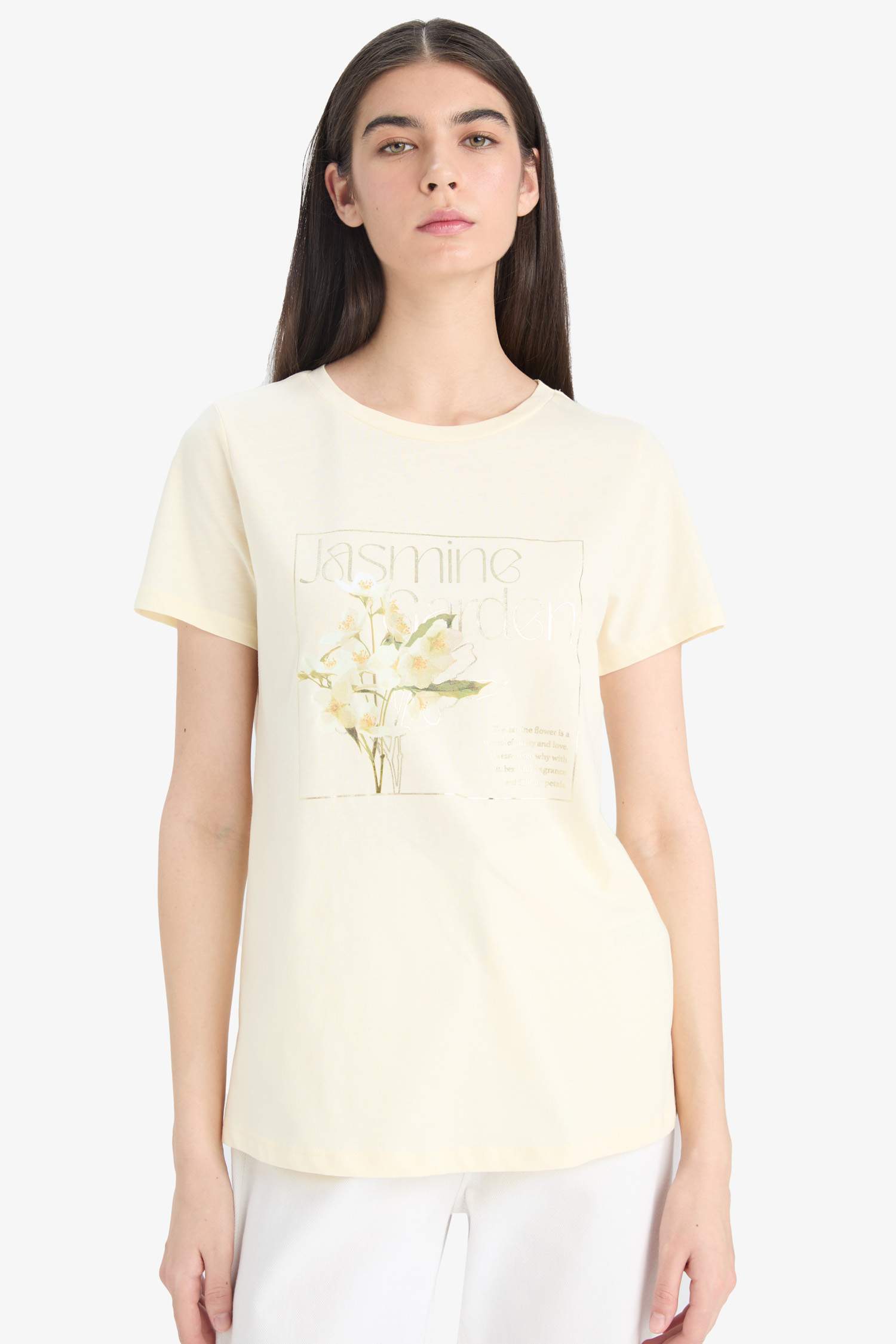 Regular Fit Crew Neck Photo Floral Cotton T-Shirt