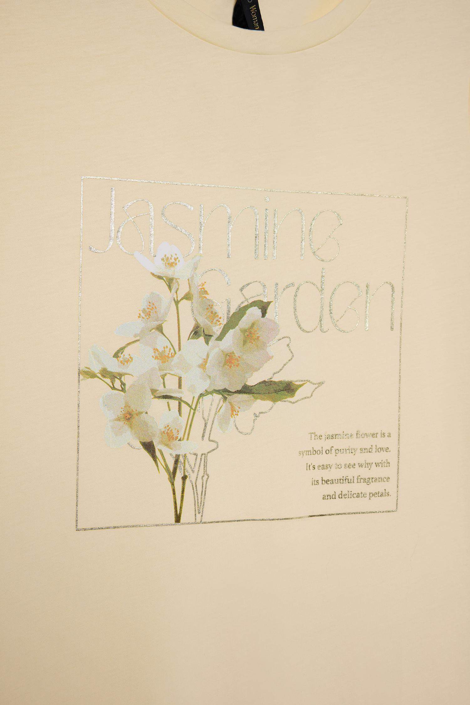 Regular Fit Crew Neck Photo Floral Cotton T-Shirt