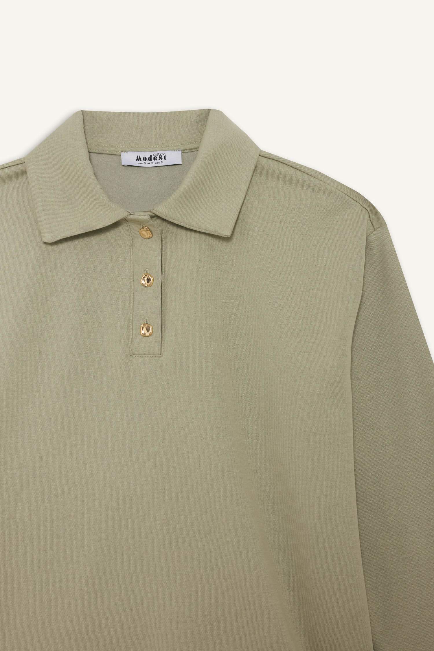 Regular Fit Polo Yaka İçi Yumuşak Tüylü Kalın Sweatshirt Tunik