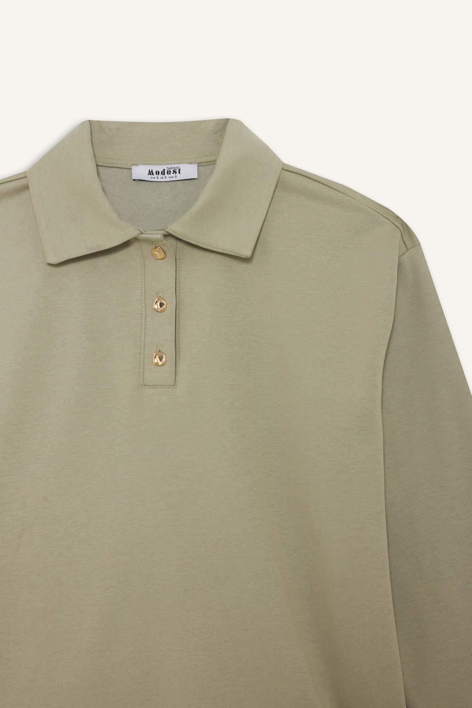 Regular Fit Polo Yaka İçi Yumuşak Tüylü Kalın Sweatshirt Tunik