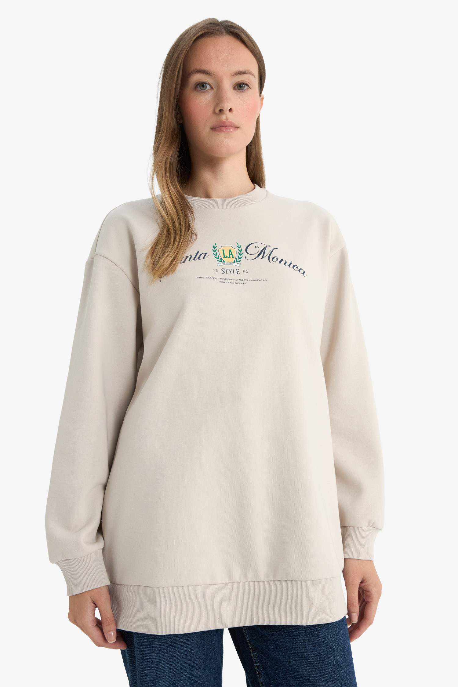 Regular Fit Crew Neck Printed Sweat Tunic