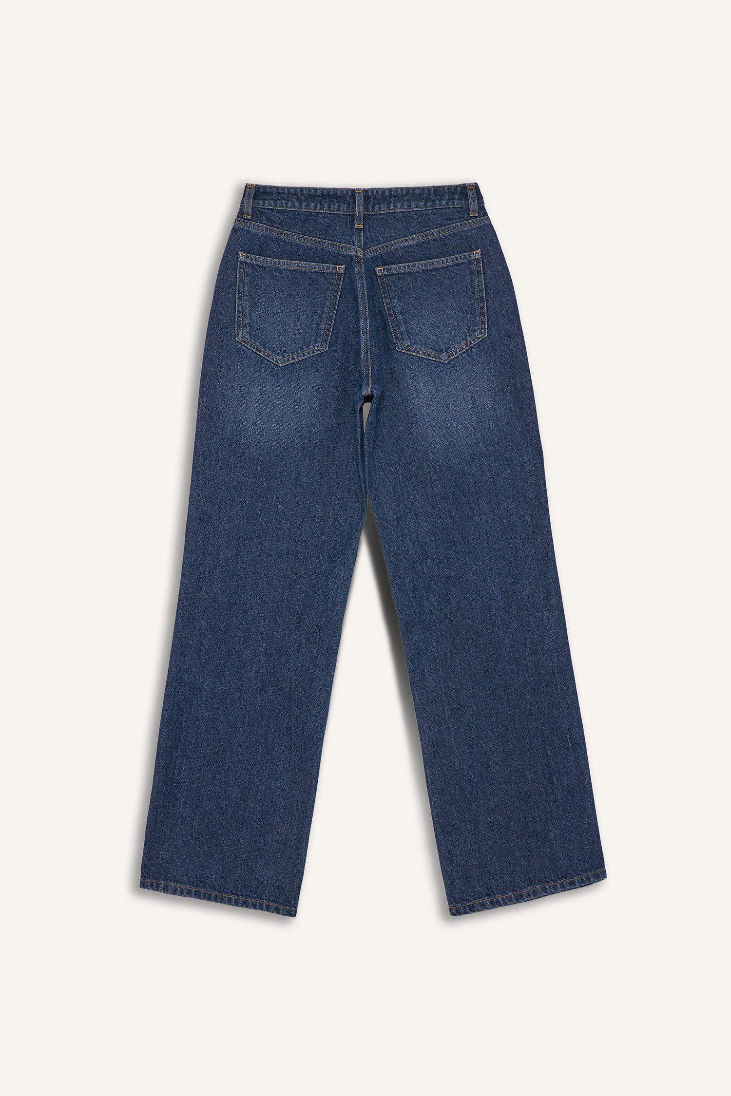 Straight Wide Yüksek Bel Düz Paça Uzun Jean Pantolon