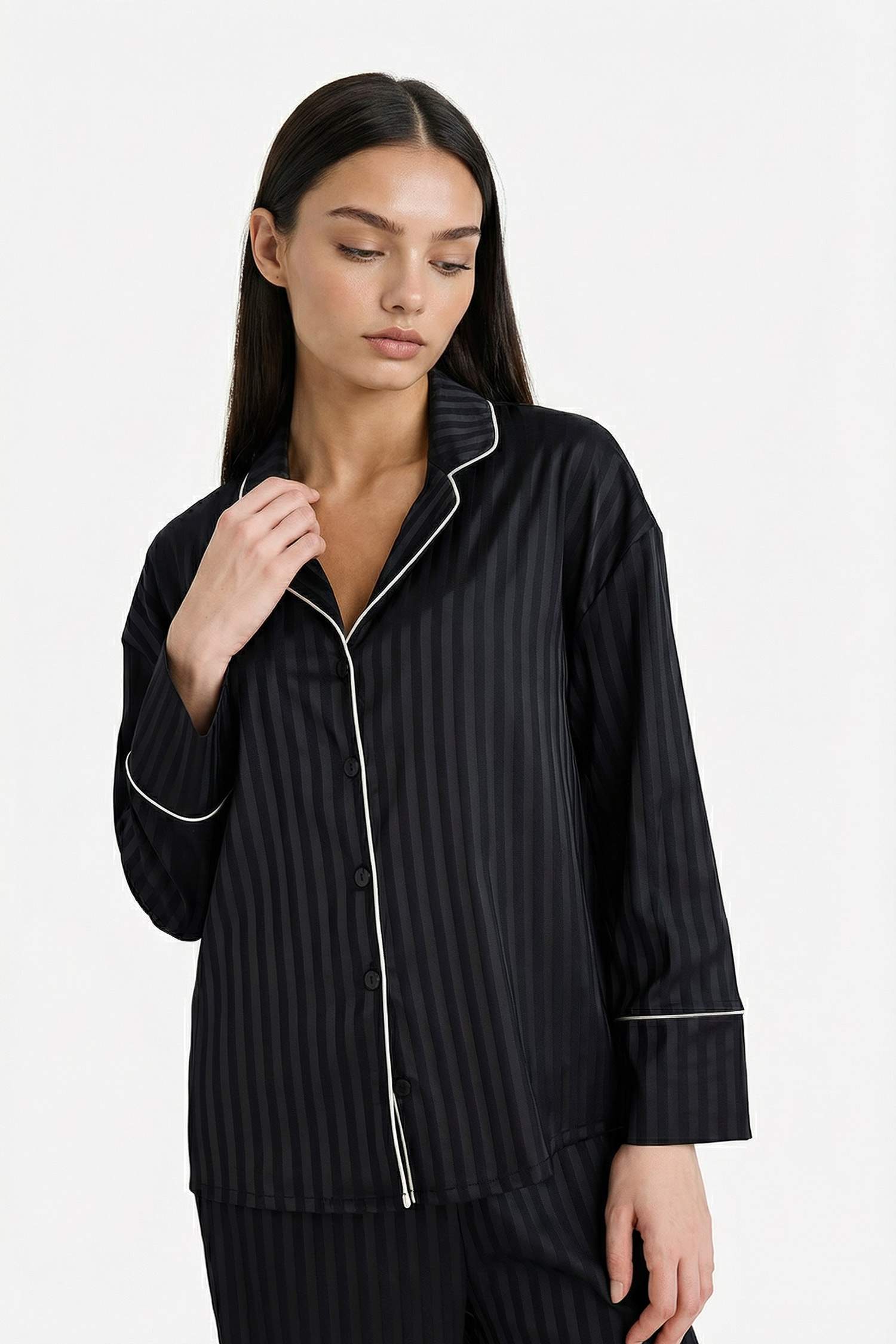 Pijama Takımı Regular Fit Saten Uzun Kollu Üst Uzun Alt