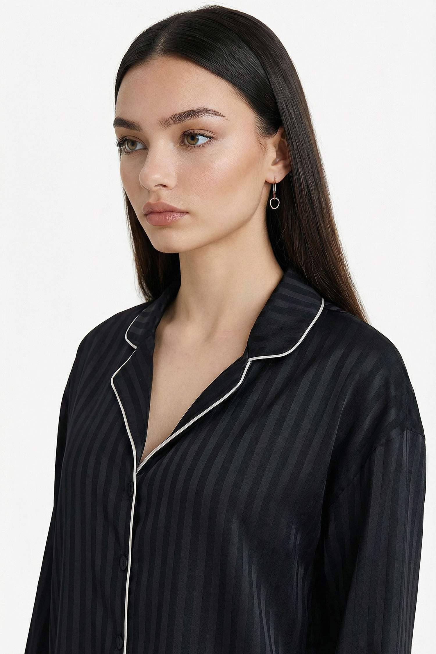 Pijama Takımı Regular Fit Saten Uzun Kollu Üst Uzun Alt