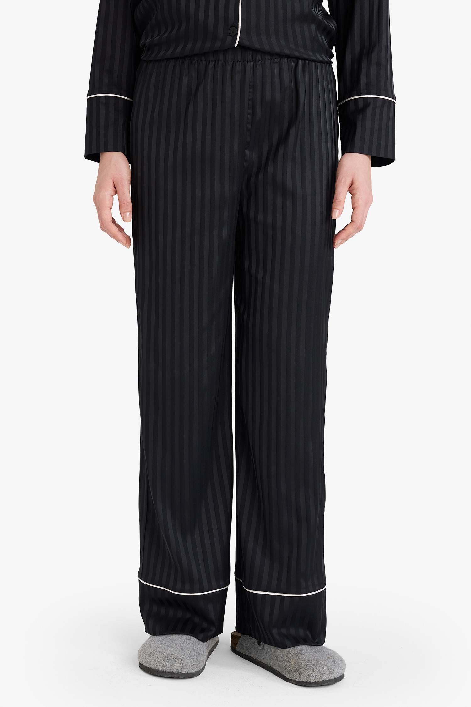 Pijama Takımı Regular Fit Saten Uzun Kollu Üst Uzun Alt