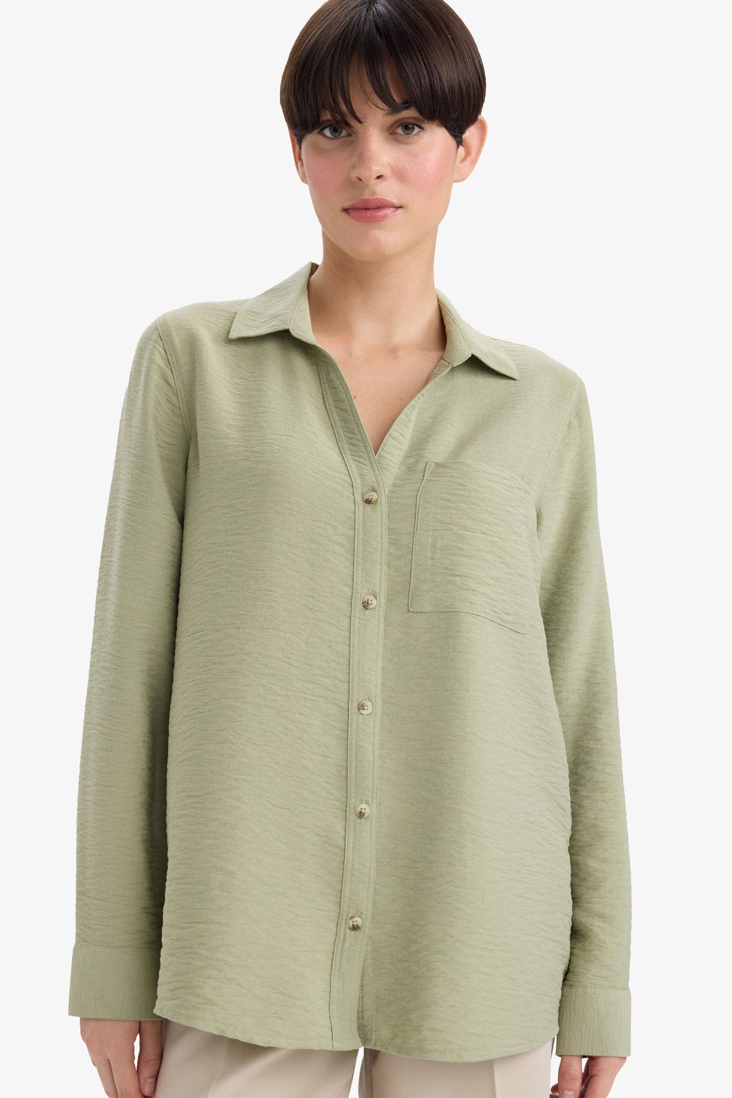 Regular Fit Shirt Collar Long Sleeve Shirt