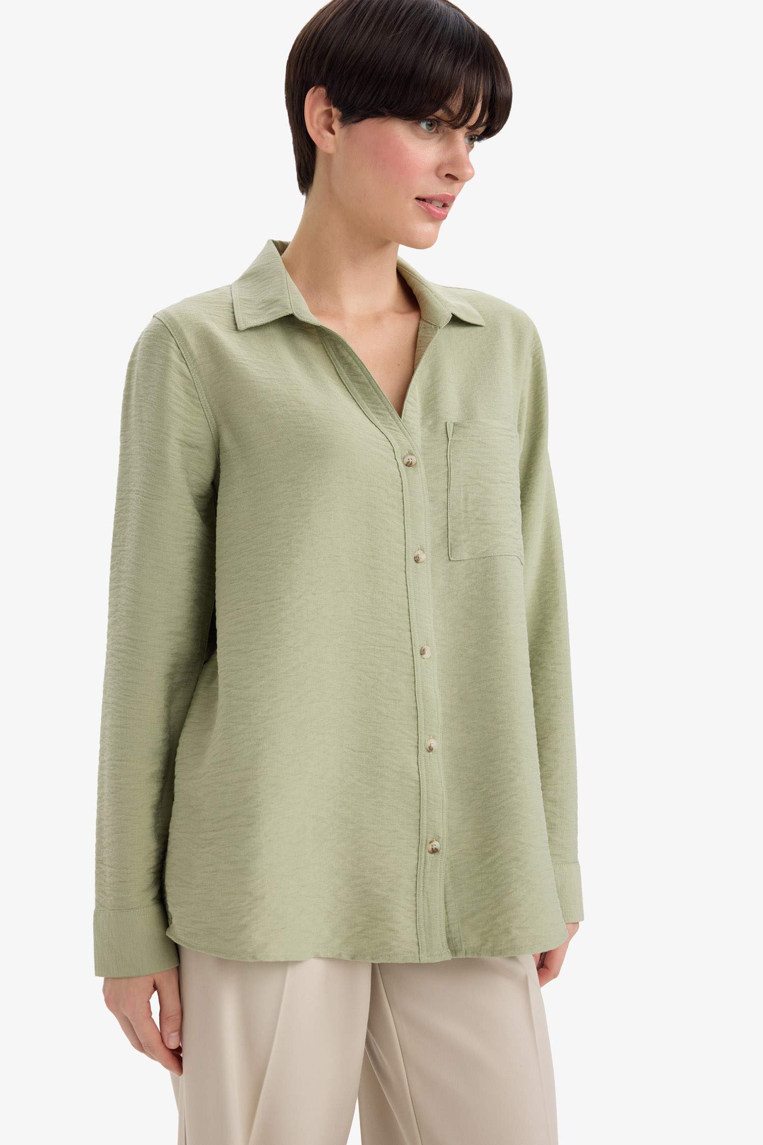 Regular Fit Shirt Collar Long Sleeve Shirt