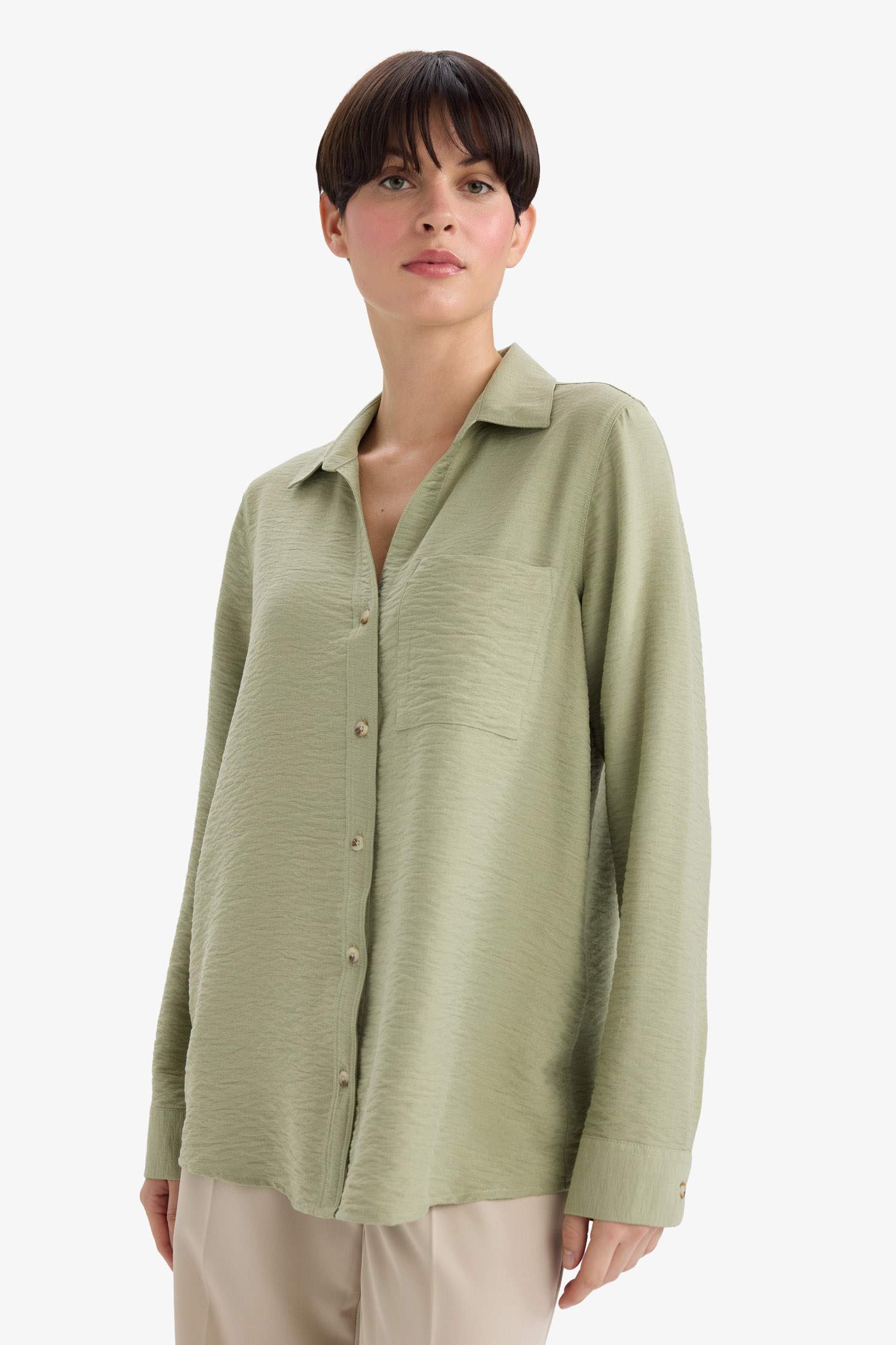 Regular Fit Shirt Collar Long Sleeve Shirt