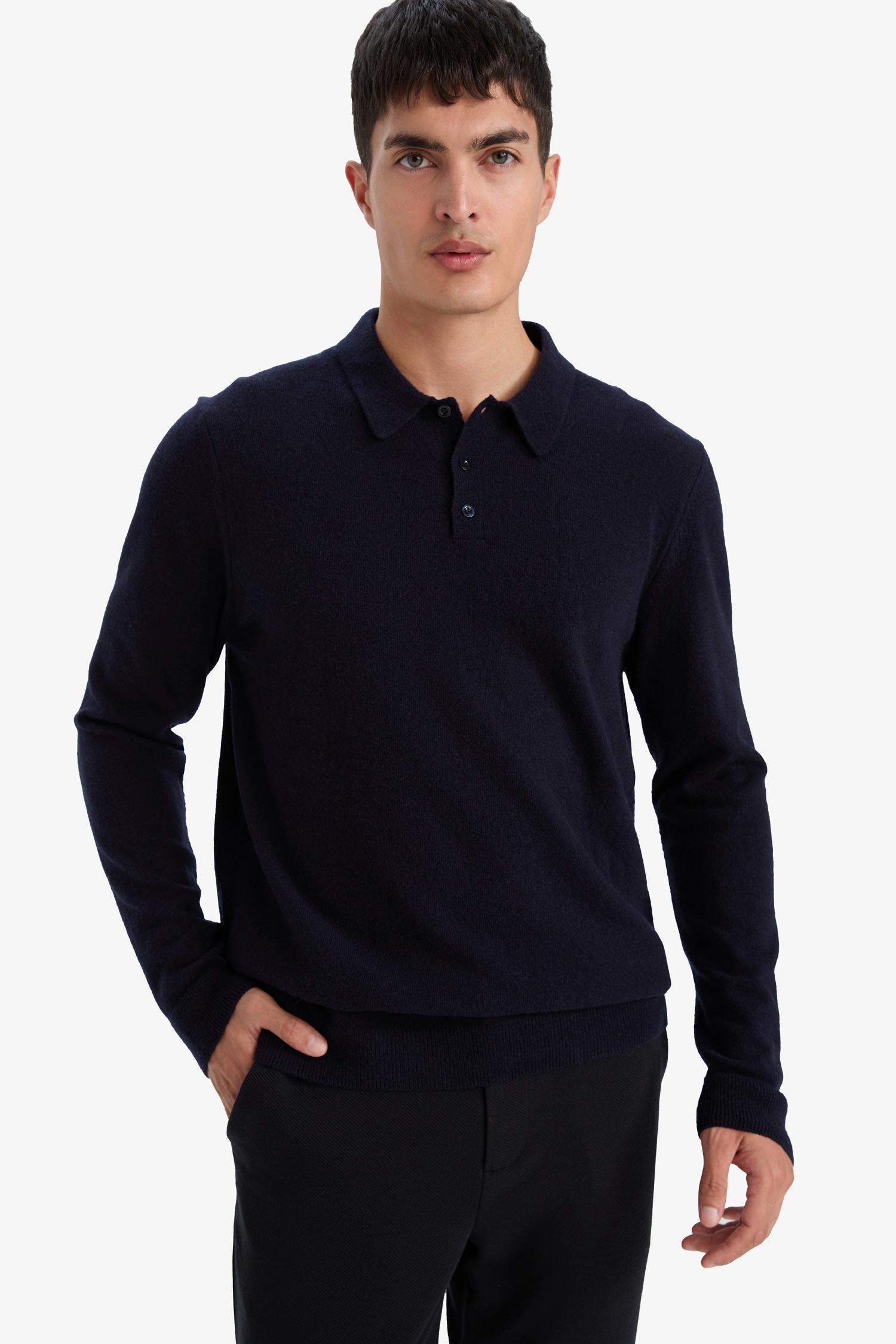 %100 Yün Standart Fit Polo Yaka Kazak