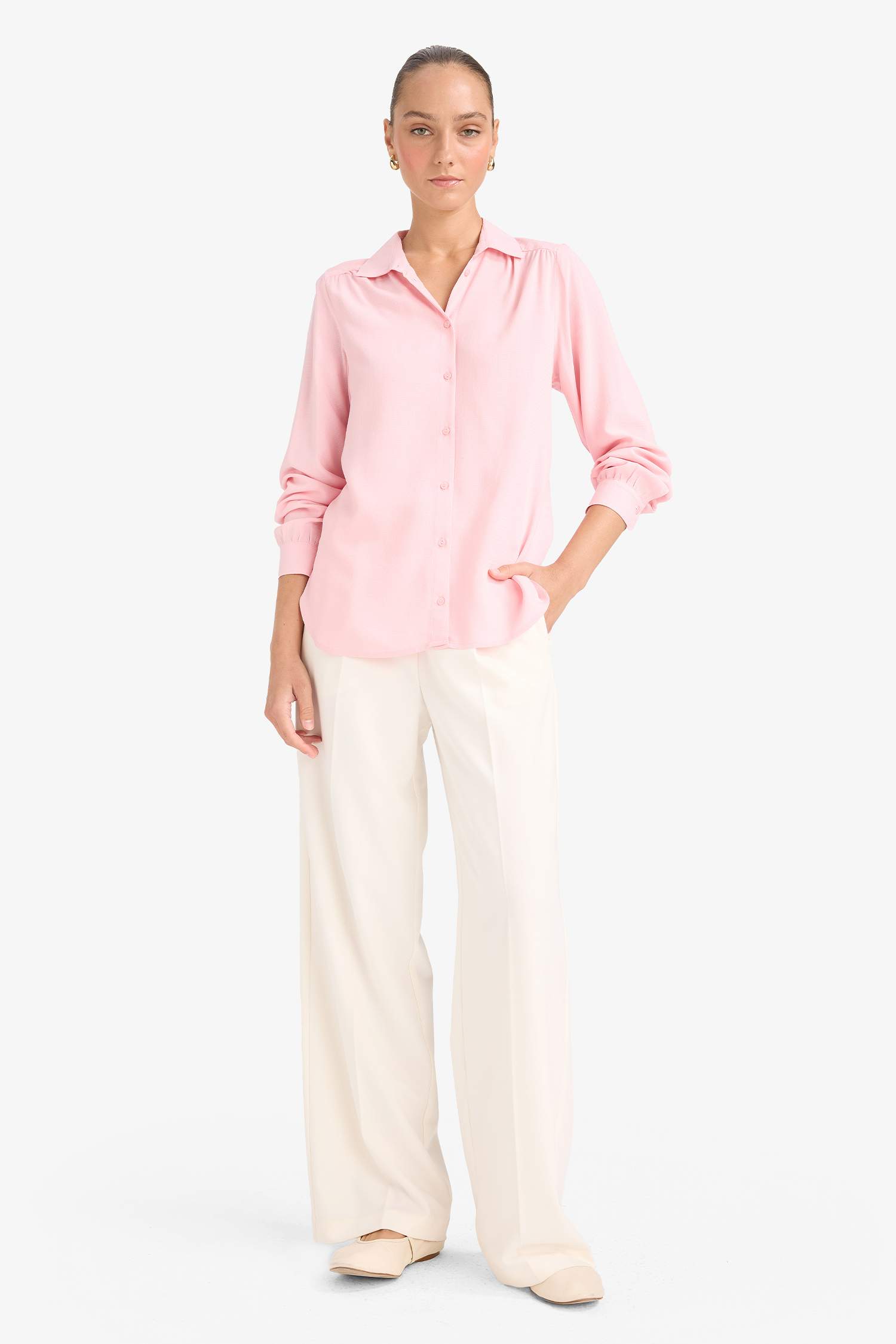 قميص كم طويل جاكار قصة عادية بياقة قميص