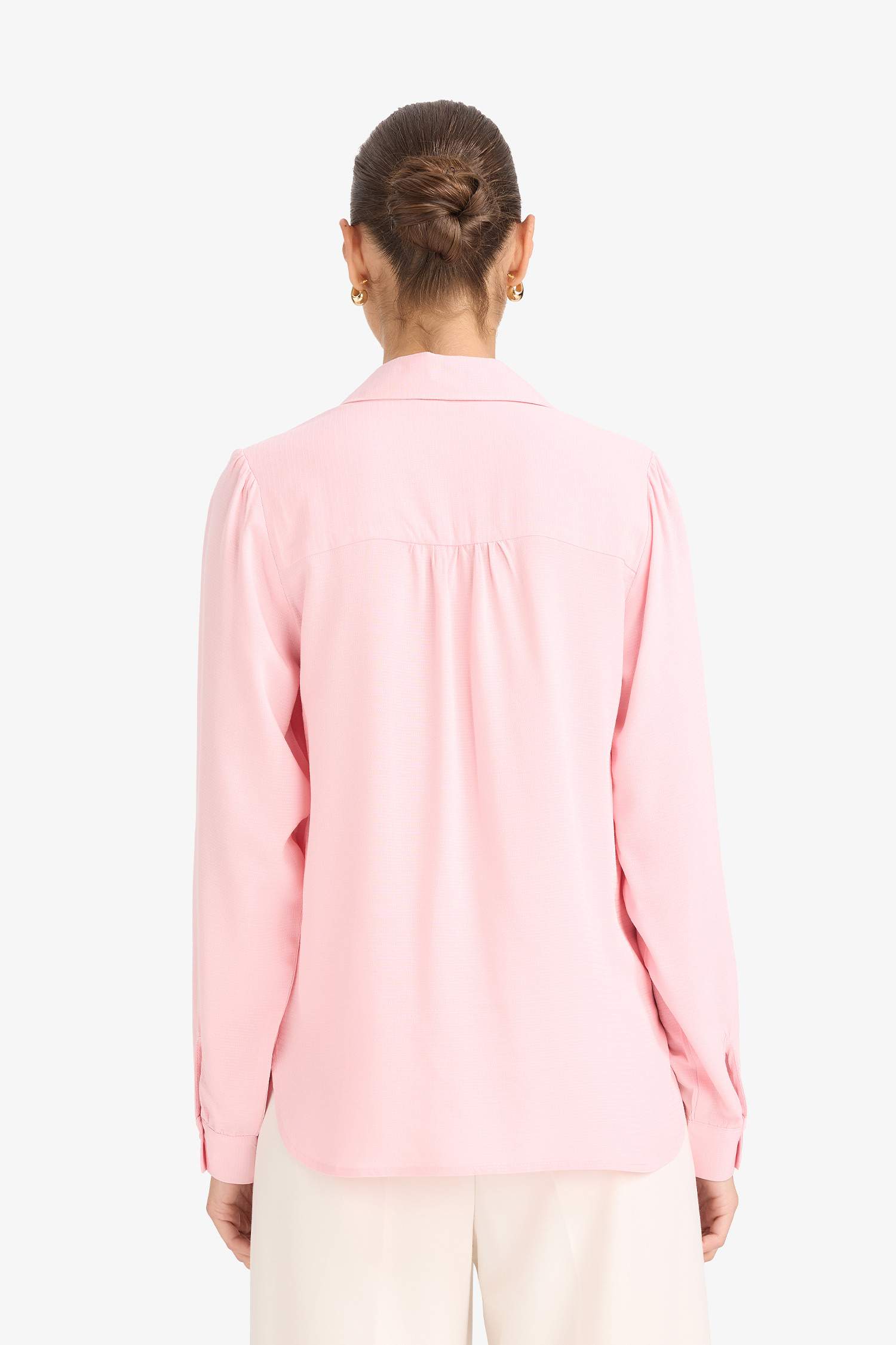 قميص كم طويل جاكار قصة عادية بياقة قميص