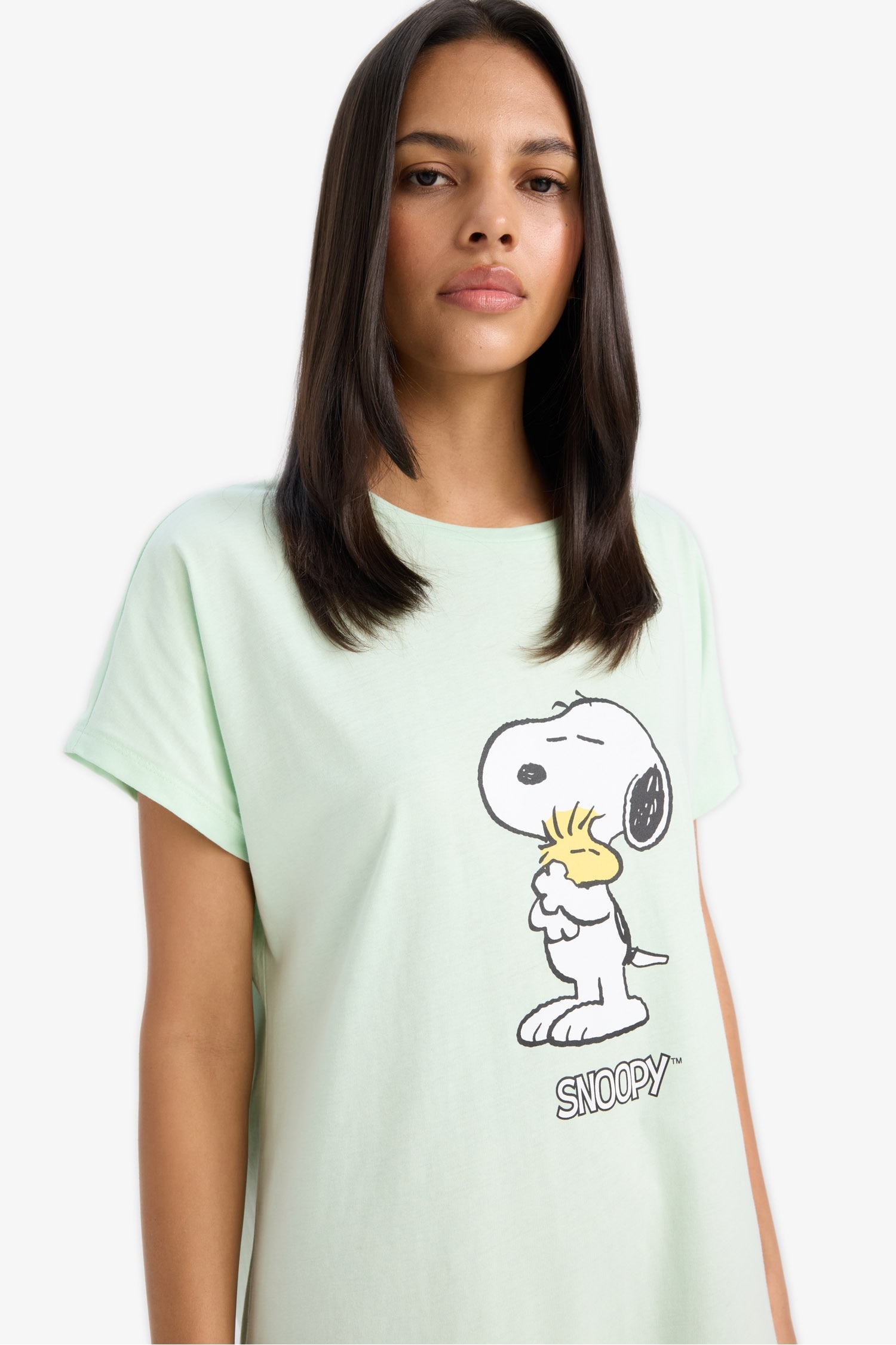 Snoopy Bisiklet Yaka Kısa Kollu Gecelik-Fall in Love
