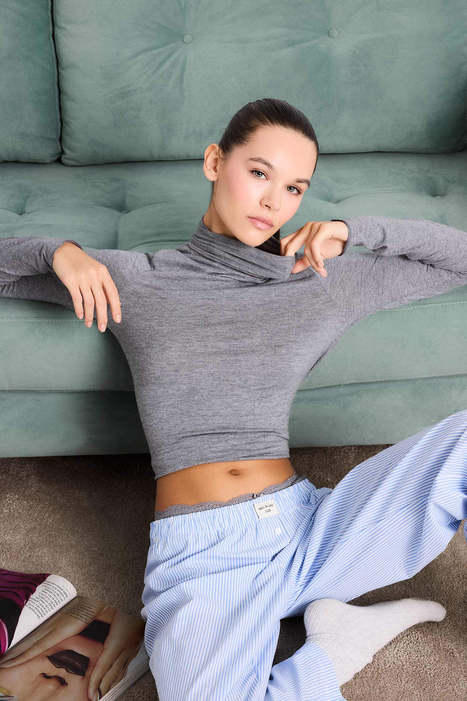 Modal Kaşmir Yumuşak Dokulu Balıkçı Yaka Uzun Kollu Üst-Fall in Love