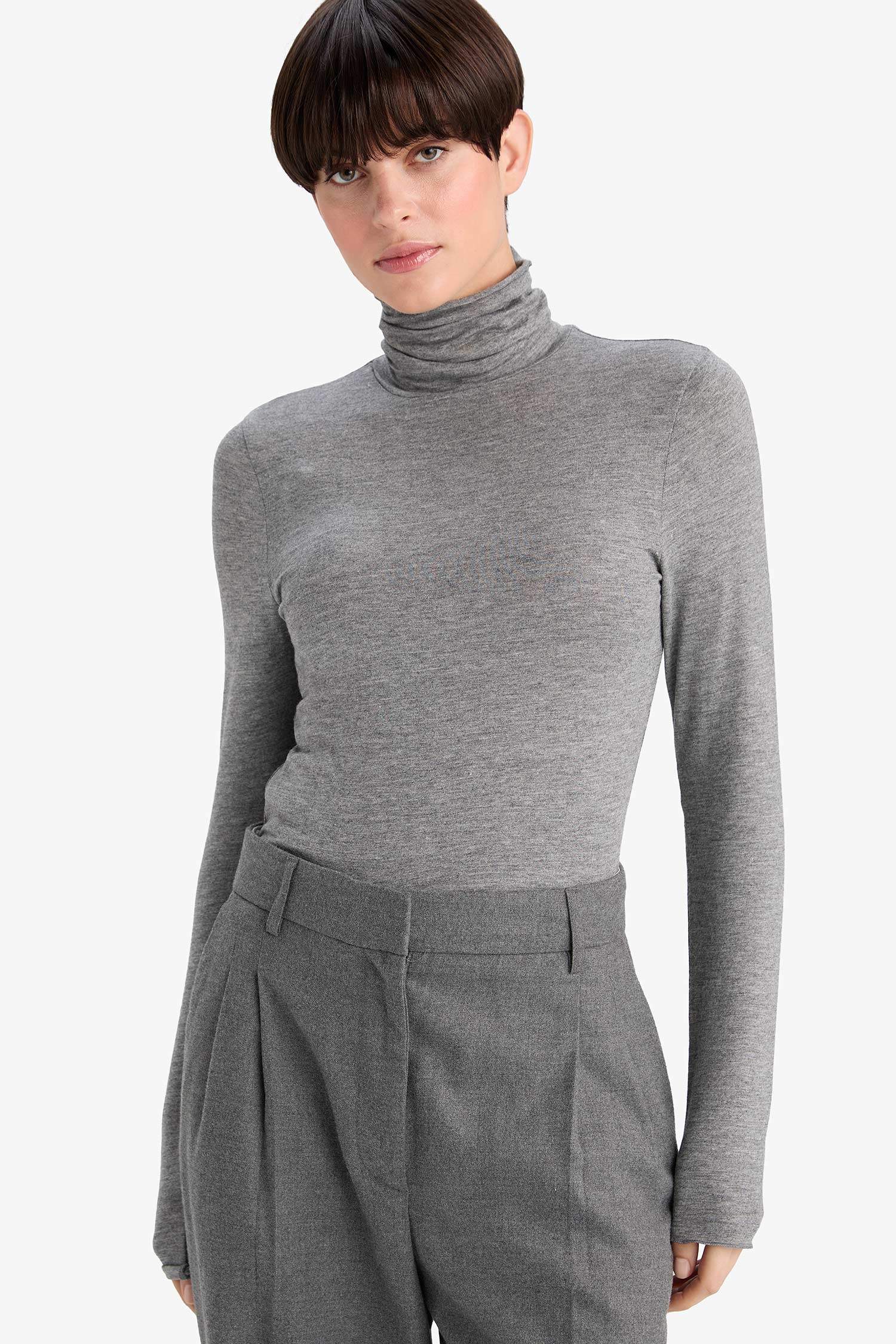 Modal Kaşmir Yumuşak Dokulu Balıkçı Yaka Uzun Kollu Üst-Fall in Love