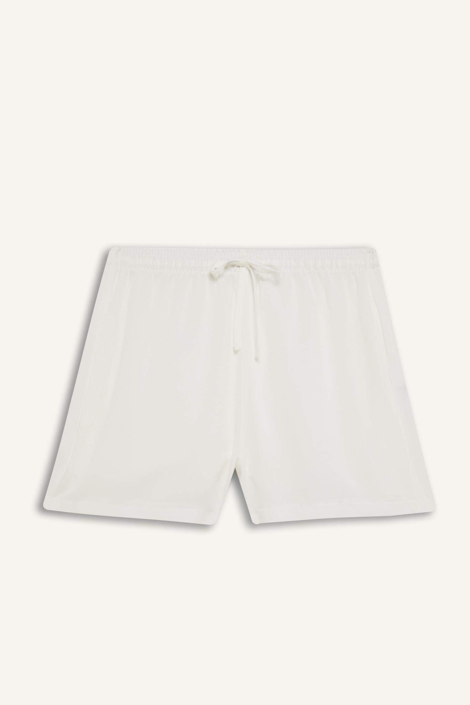 Normal Beli Lastikli Cepli Keten Karışımlı Beyaz Şort