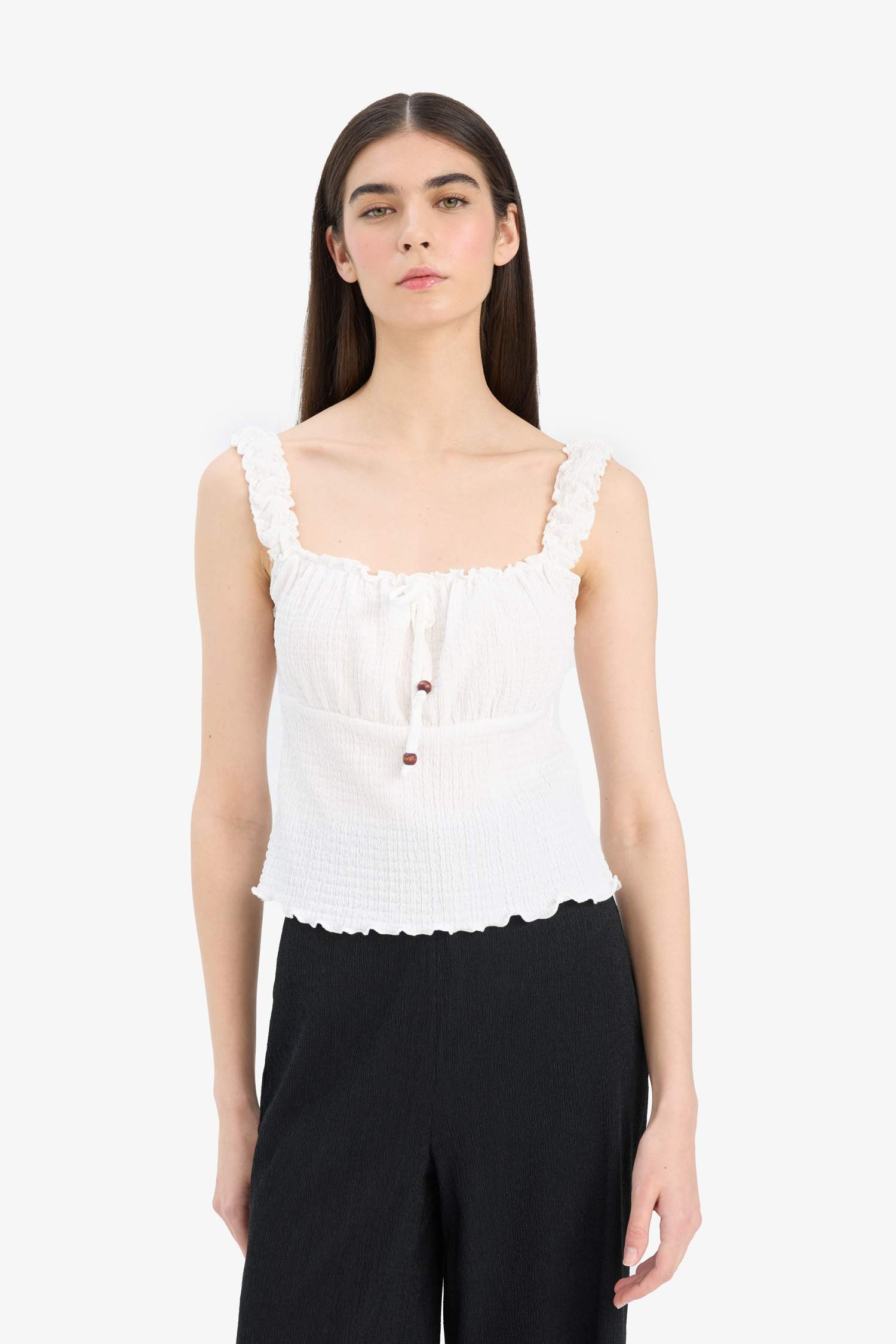 Slim Fit Dar Kesim Kare Yaka Bürümcük Beyaz Atlet