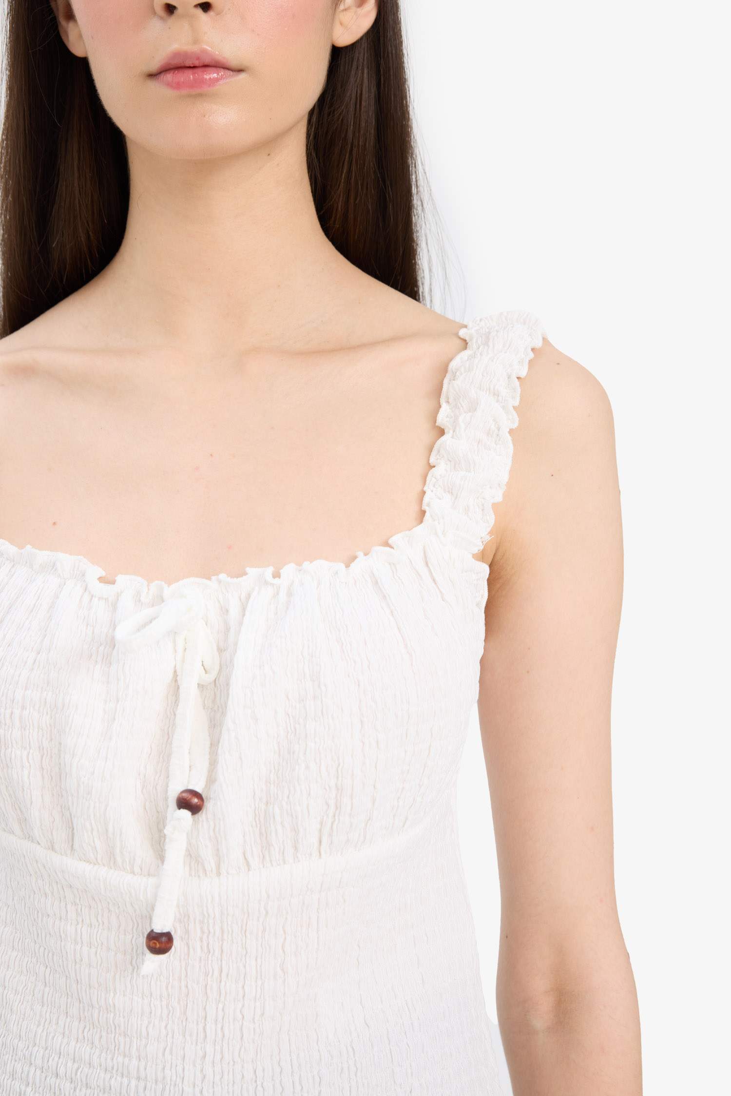 Slim Fit Dar Kesim Kare Yaka Bürümcük Beyaz Atlet