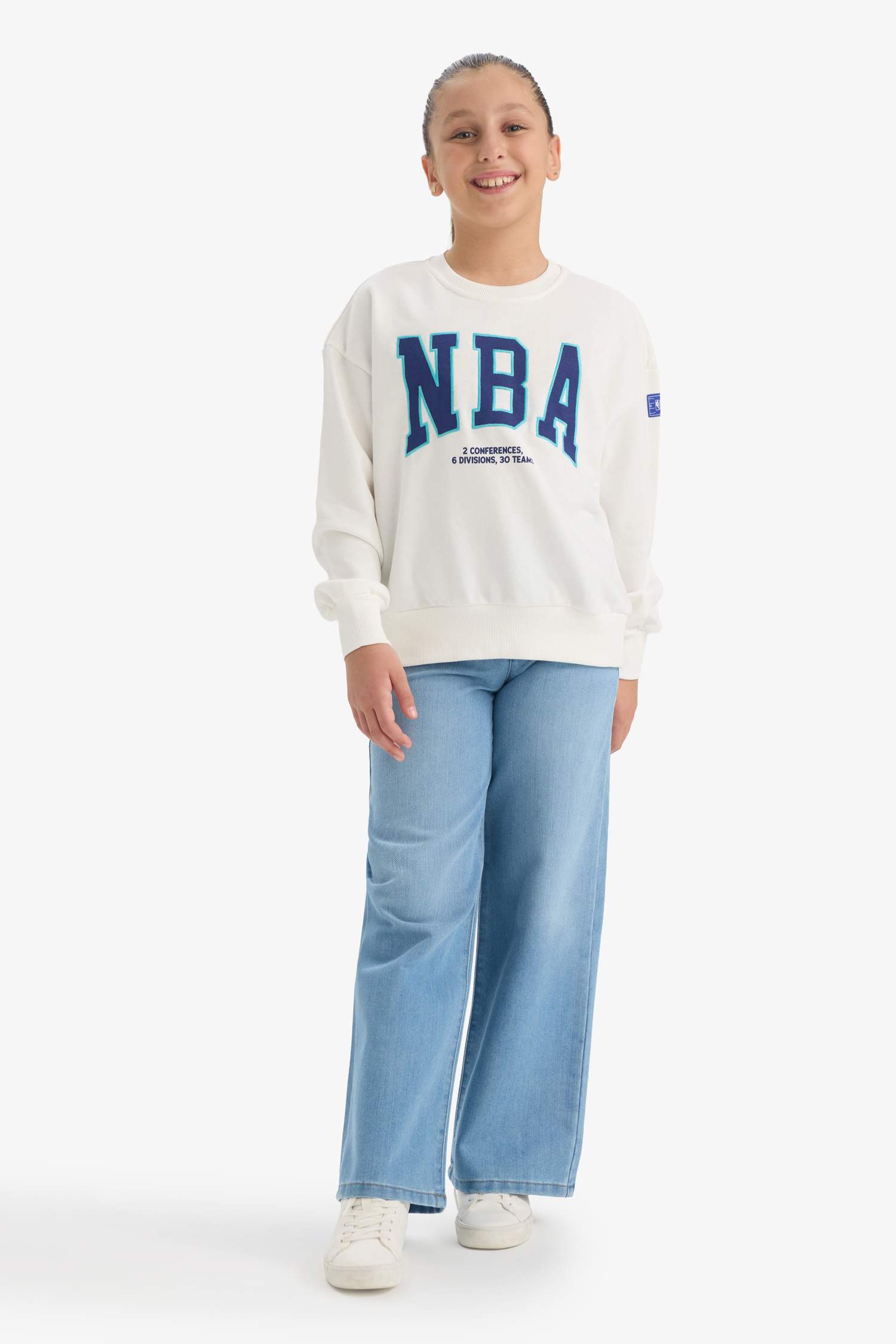 Kız Çocuk NBA Wordmark Oversize Geniş Kalıp Bisiklet Yaka Sweatshirt