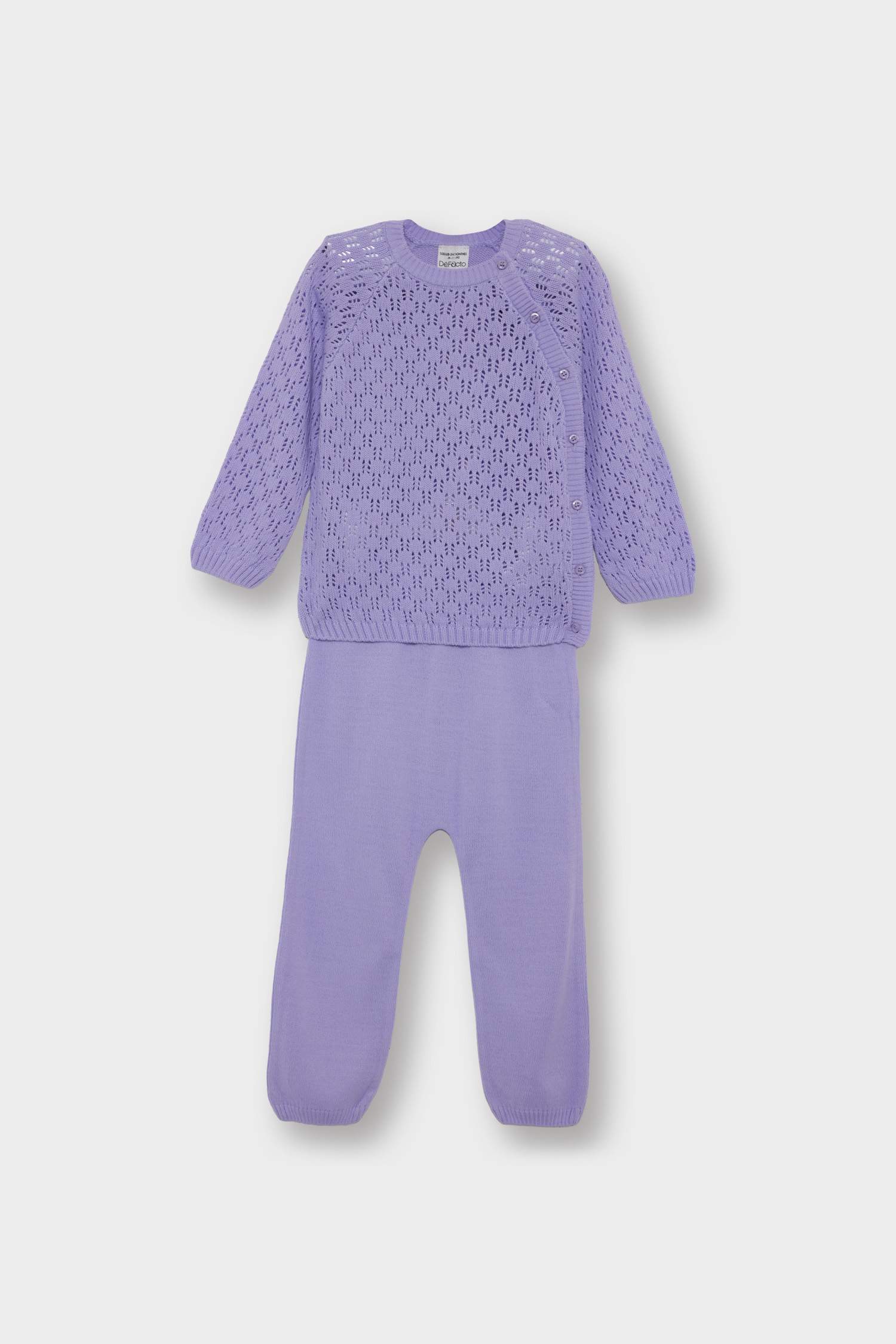 Kız Bebek 2'li Takım Ajurlu Triko Kazak Alt