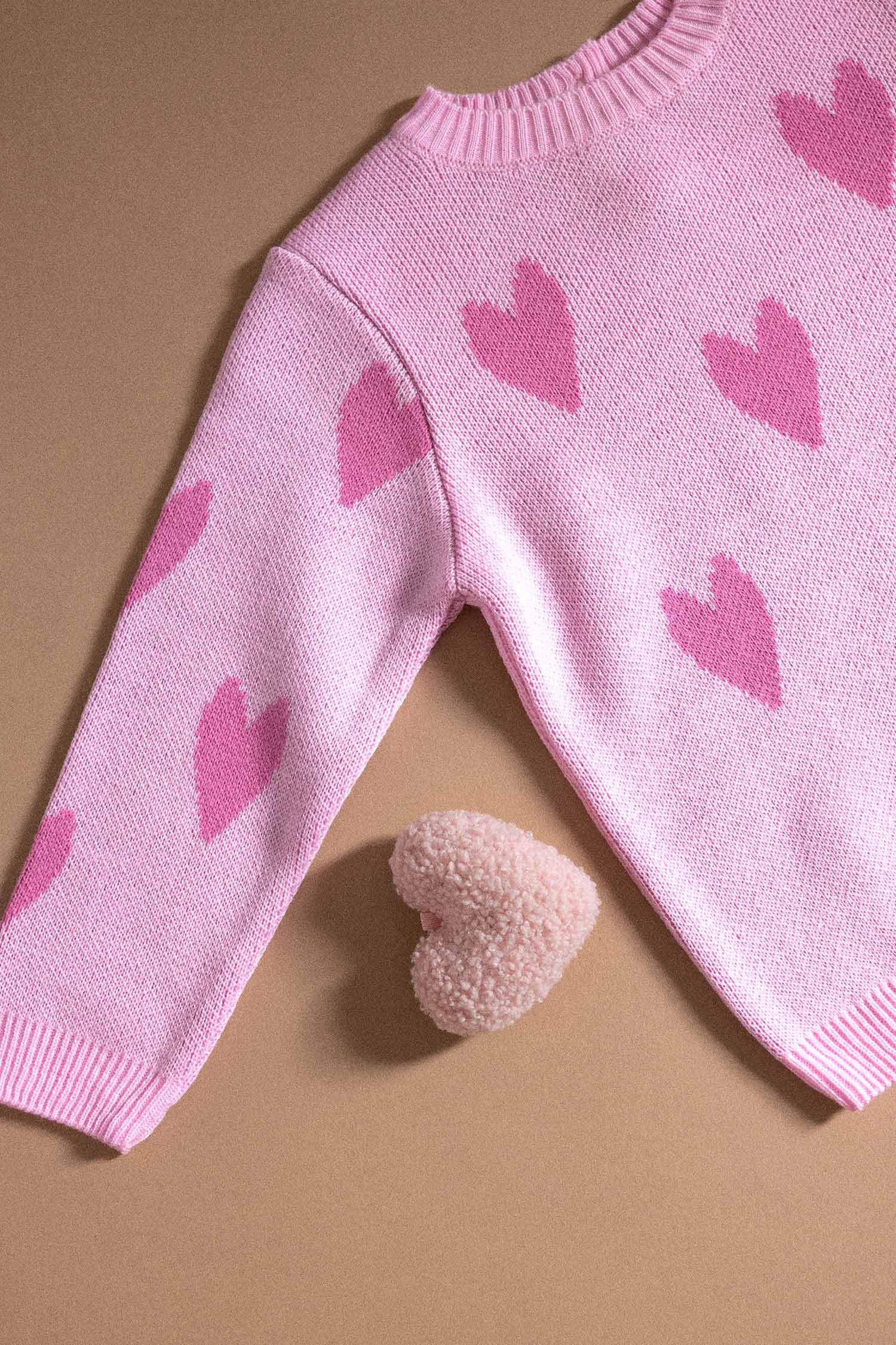 Kız Bebek 2'li Takım Kalp Desenli Triko Kazak Alt