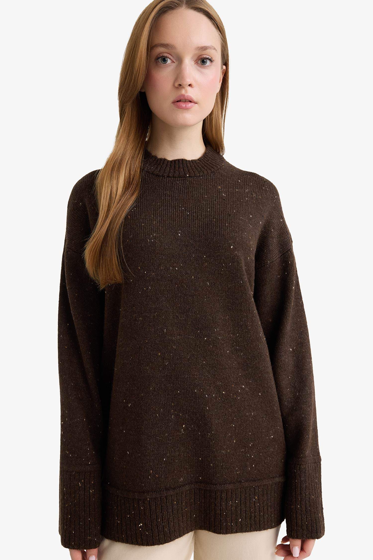 Loose Fit Bisiklet Yaka Triko Tunik