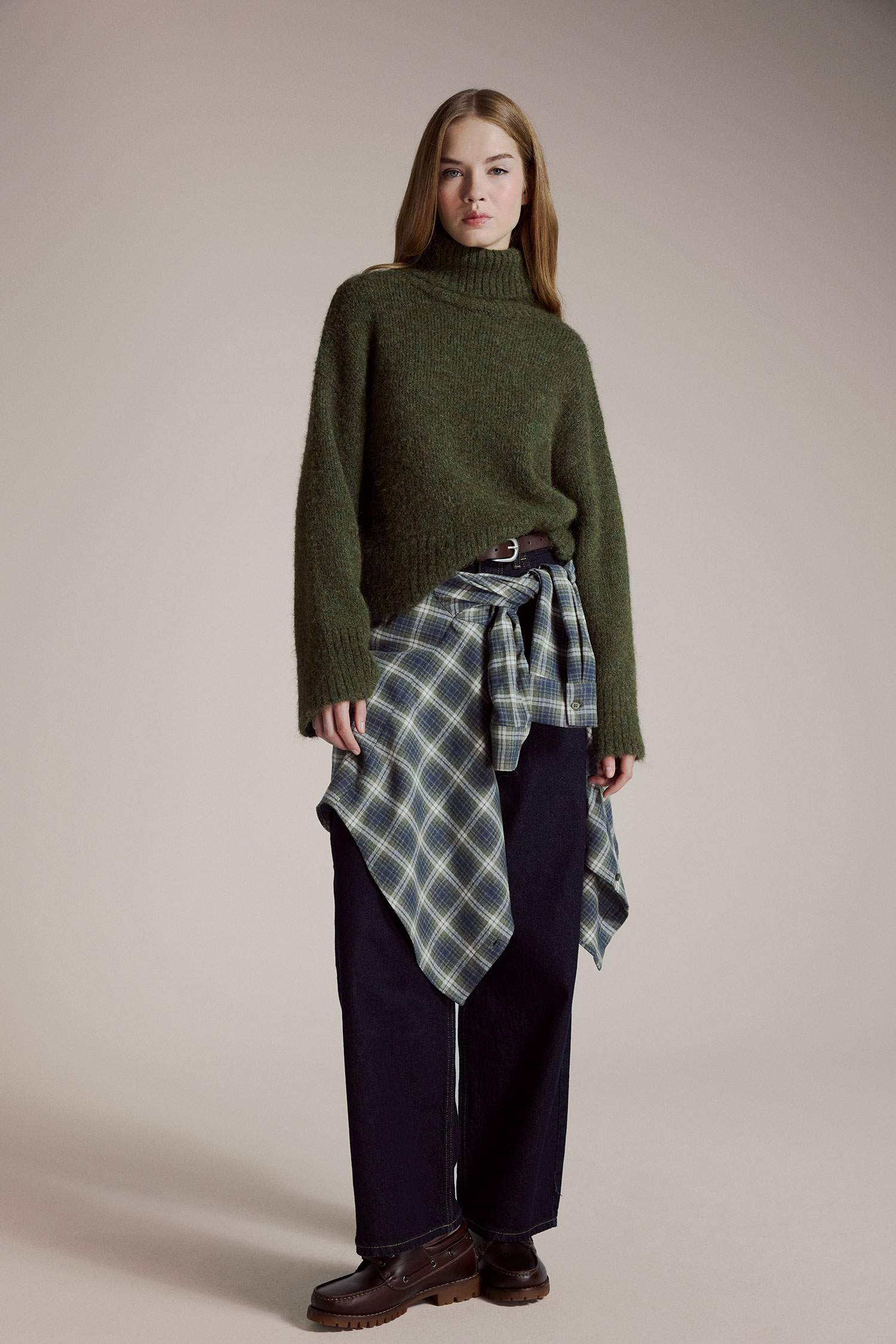 Wool Blend Turtleneck Oversize Fit Knit Pullover