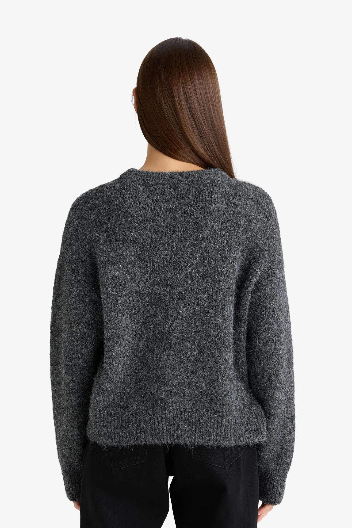 Yün Karışımlı Bisiklet Yaka Oversize Fit Triko Kazak