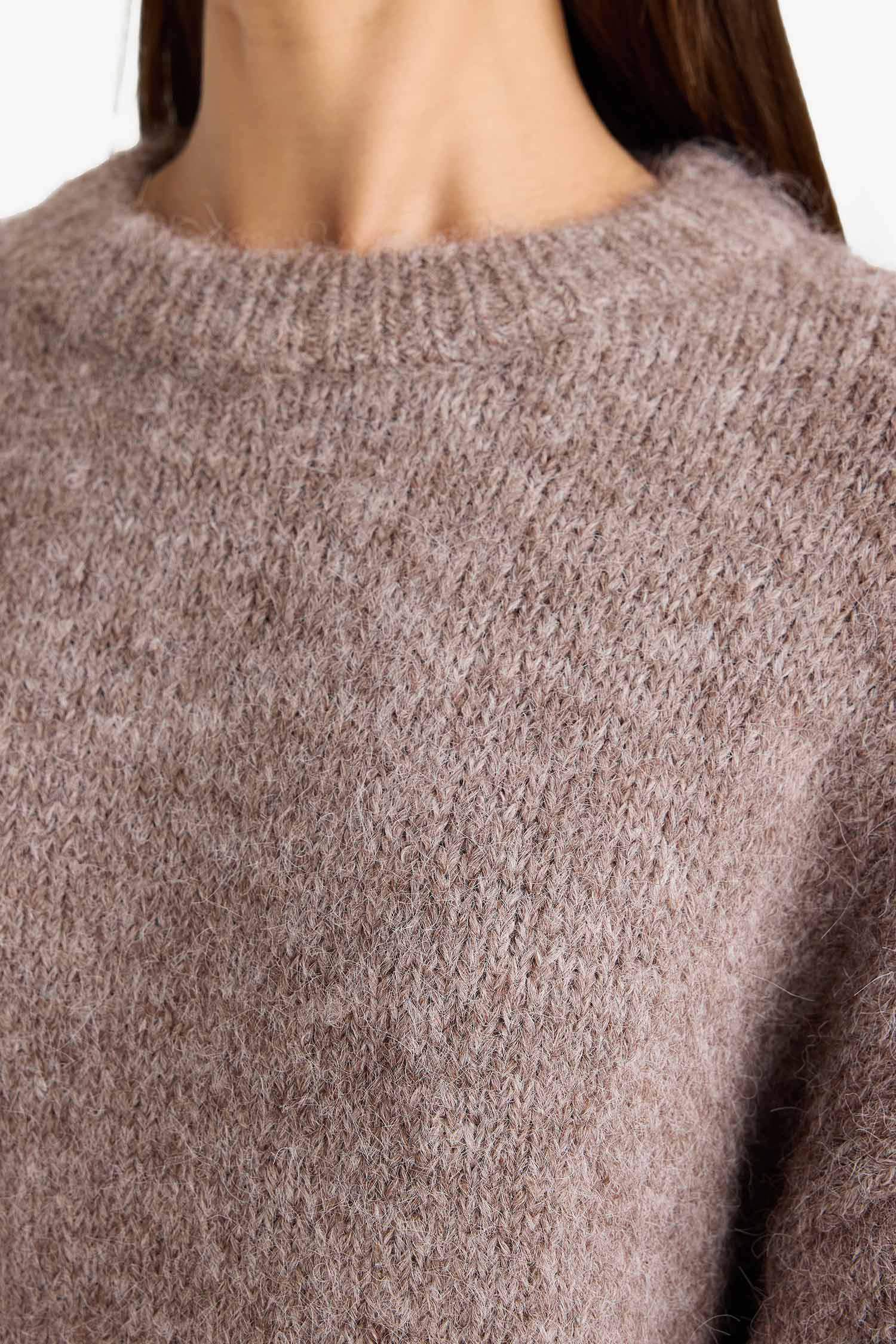 Yün Karışımlı Bisiklet Yaka Oversize Fit Triko Kazak